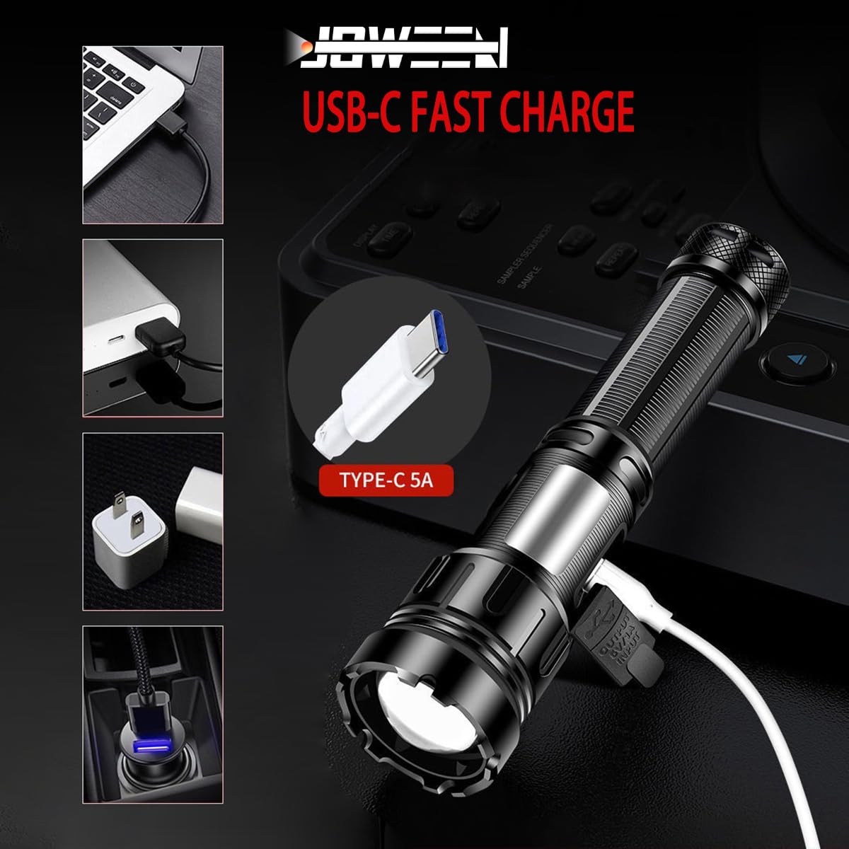 Ijoween 5011 Rechargeable Super Bright Led Flashlight With Power Bank Function,Strong Magnetism Tail With Waterproof Body,Portable And High Lumen Torch With 7 Light Modes