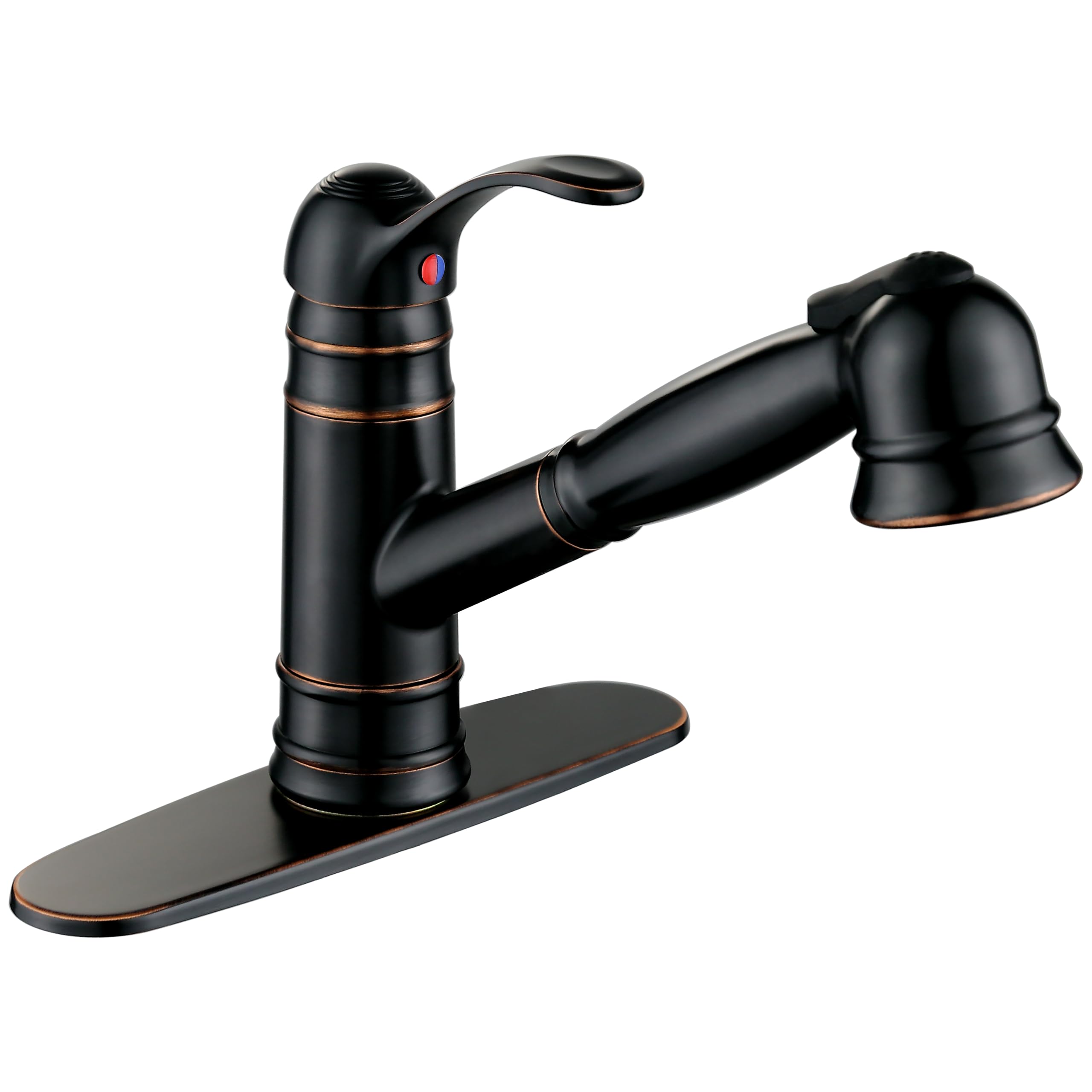 Derengge Single Handle Pull Out Kitchen Faucet,1 Hole Or 3 Hole Installation Kitchen Sink Faucet With Deck Plate, Oil Rubbed Bronze