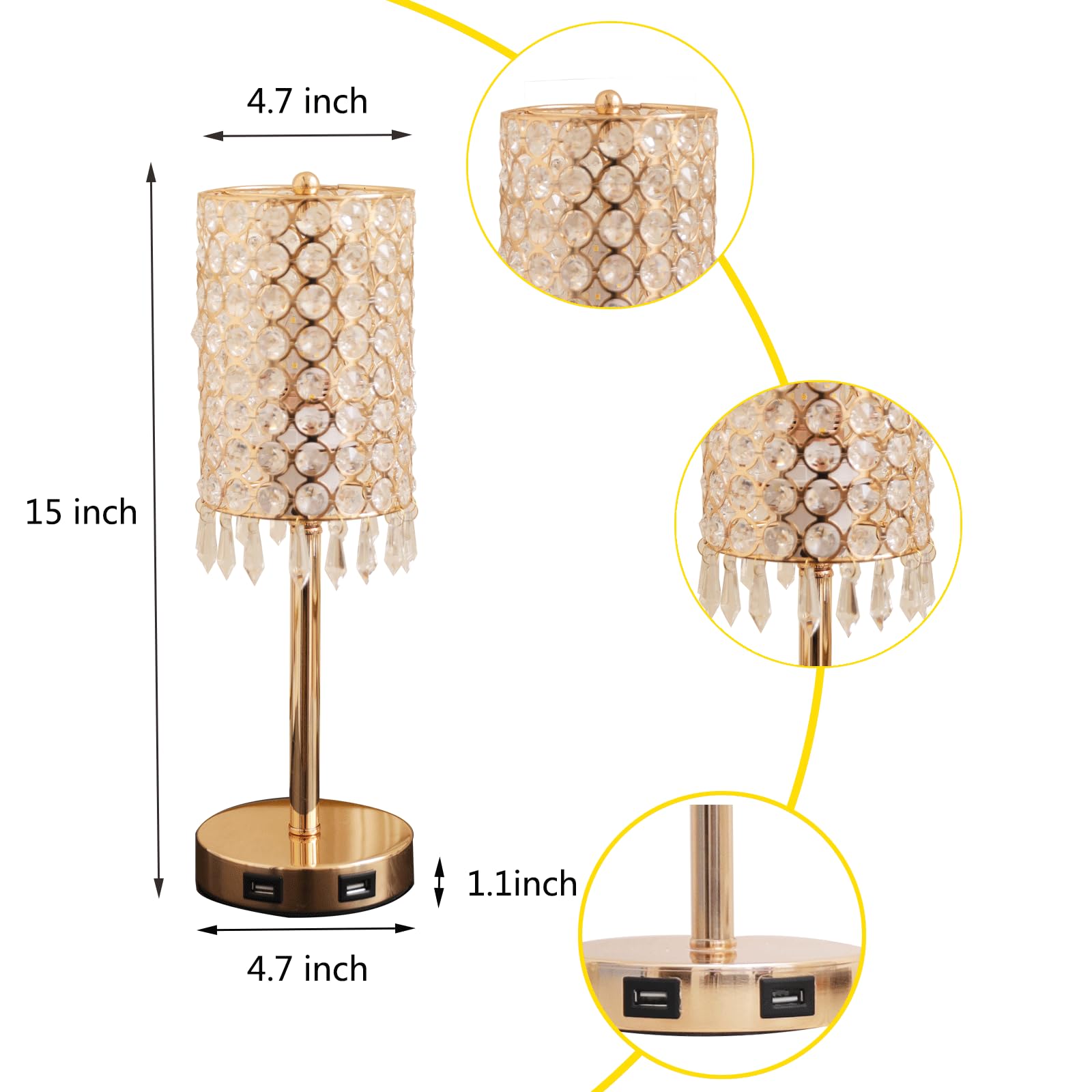 Cotulin Crystal Table Lamp,Small Gold Lamp For Living Room With Usb Ports, 3 Way Dimmable Touch Lamp With Crystal Shade, Bedside Nightstand Gold Accent Lighting For Living Room Bedroom Home Office
