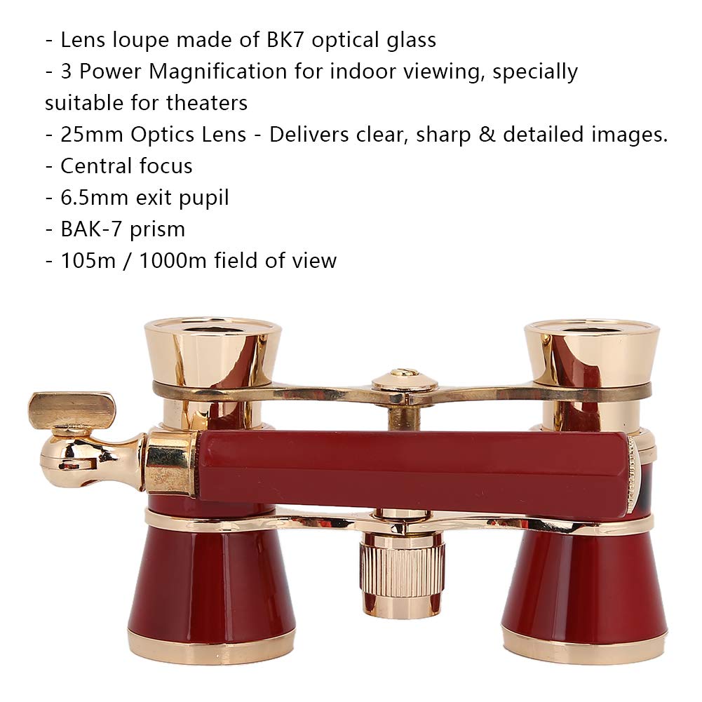 Gowenic Opera Glasses Binoculars, 3X25 Theater Glasses Telescope With Foldable Handle, Mini Binocular Compact Lightweight For Concert Theater Opera Travel Sightseeing (Red)