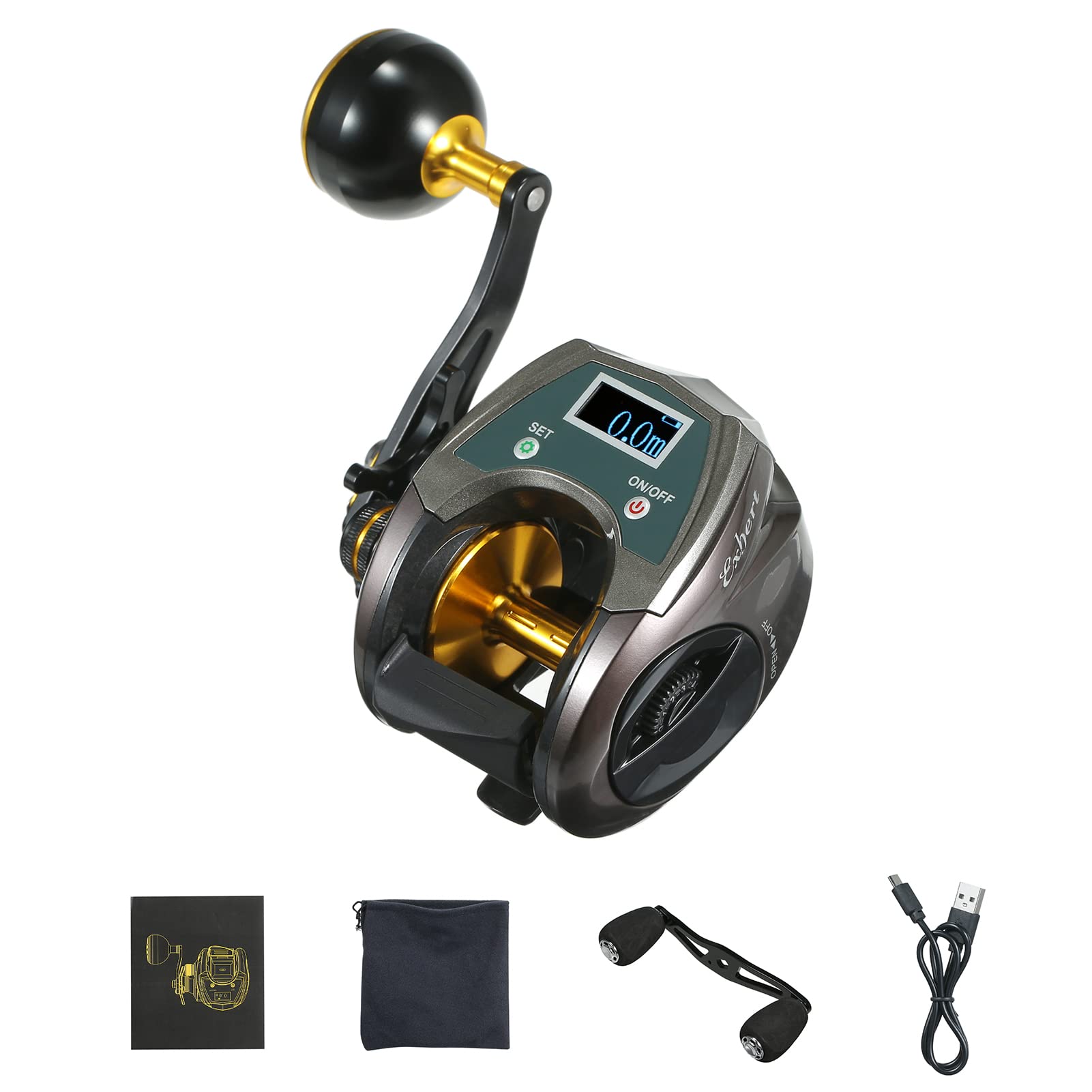 Hxber Usb Reable Carbon Fiber Baitcasting Reel 9+1Bb Fishing Reel With Display High Speed 6.4: 1 Gear Ratio Magnetic Brake System Reel For Right Hand, Left