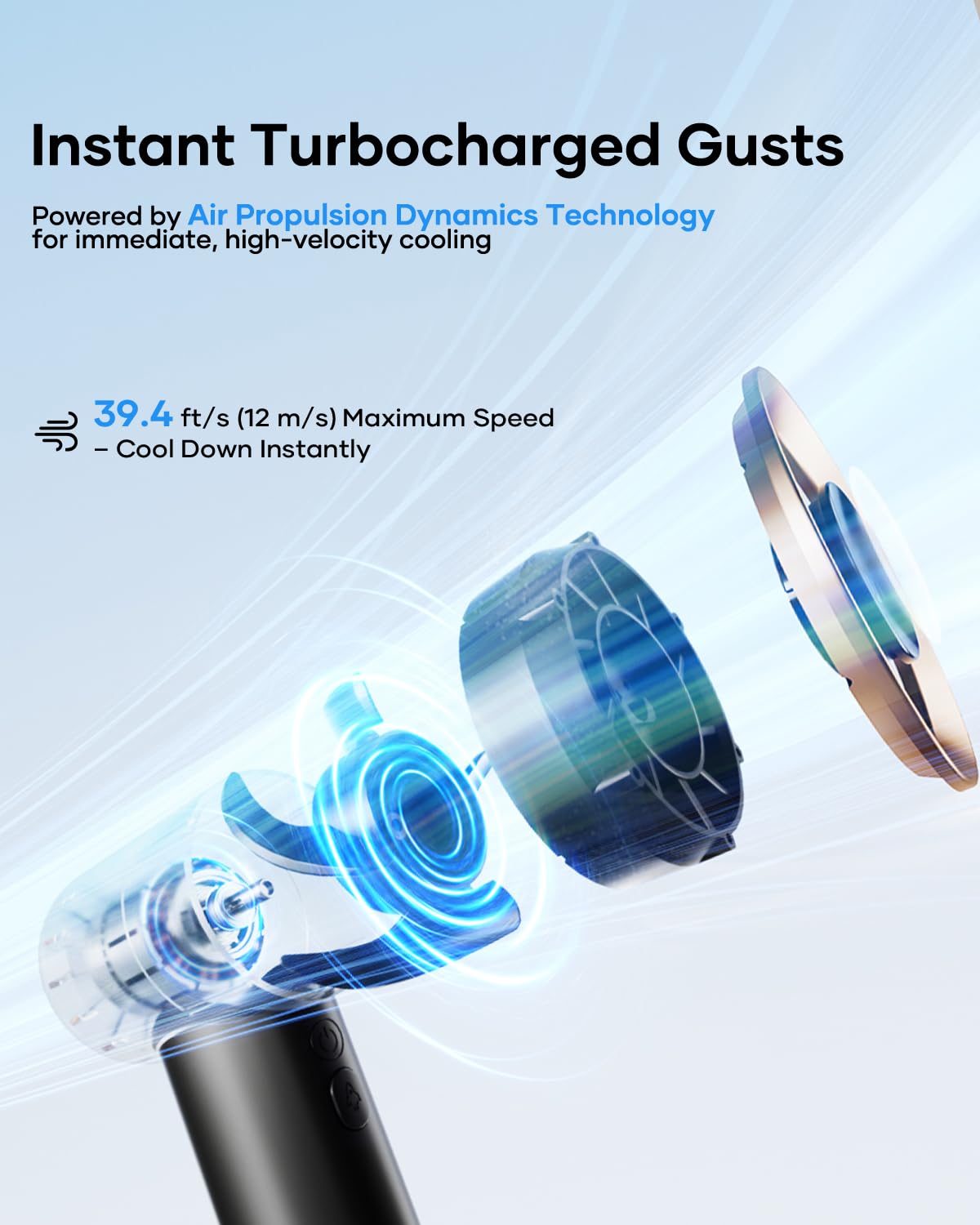 Handheld Turbo Fan-19000 Rpm, Speed(40-199) Adjustable, Personal Small Hand Fan With 12H Max Cooling