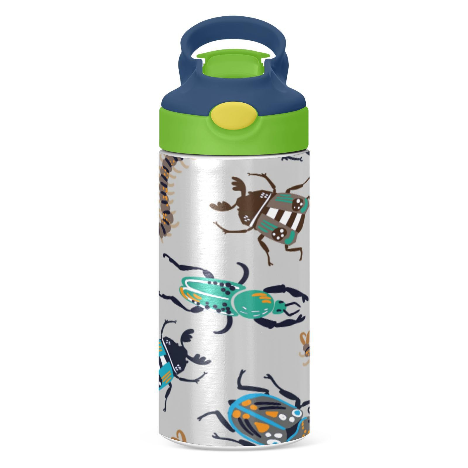Kids Water Bottle Bright Bugs Insulated Water Bottle With Straw 12Oz Stainless Steel Double Walled