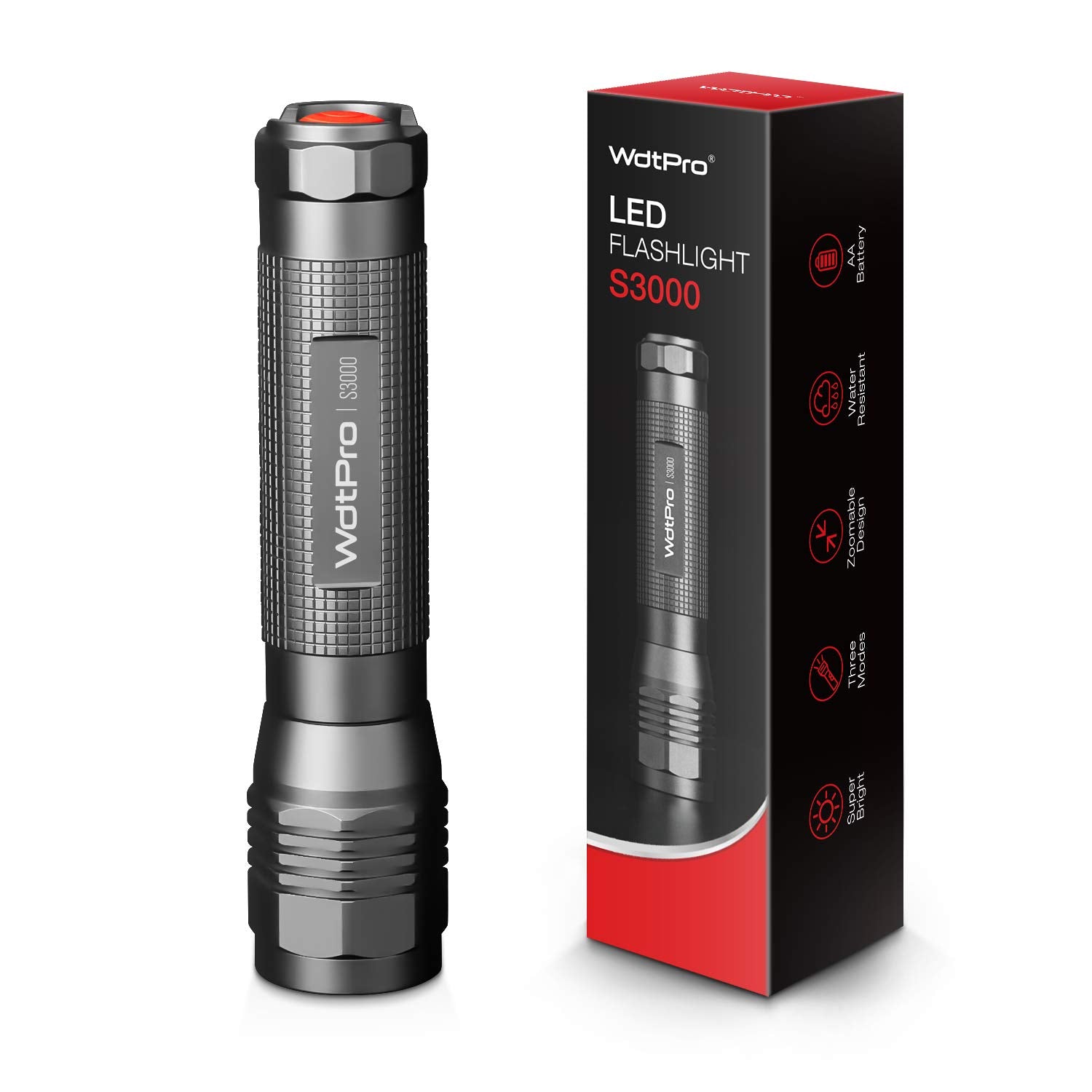 Wdtpro High-Powered Led Flashlight S3000, Super Bright Flashlights - High Lumen, Ip67 Water Resistant, 3 Modes And Zoomable For Camping, Emergency, Hiking, 