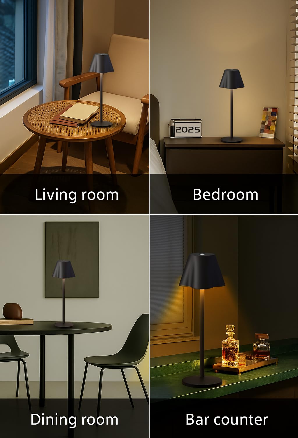 La Luz Lamps 13.5” Cordless Led Table Lamp – Modern Touch Dimmable Light With Usb-C Charging – Rechargeable Battery Powered Lamp For Bedroom, Living Room, Desk, Or Patio (Black)