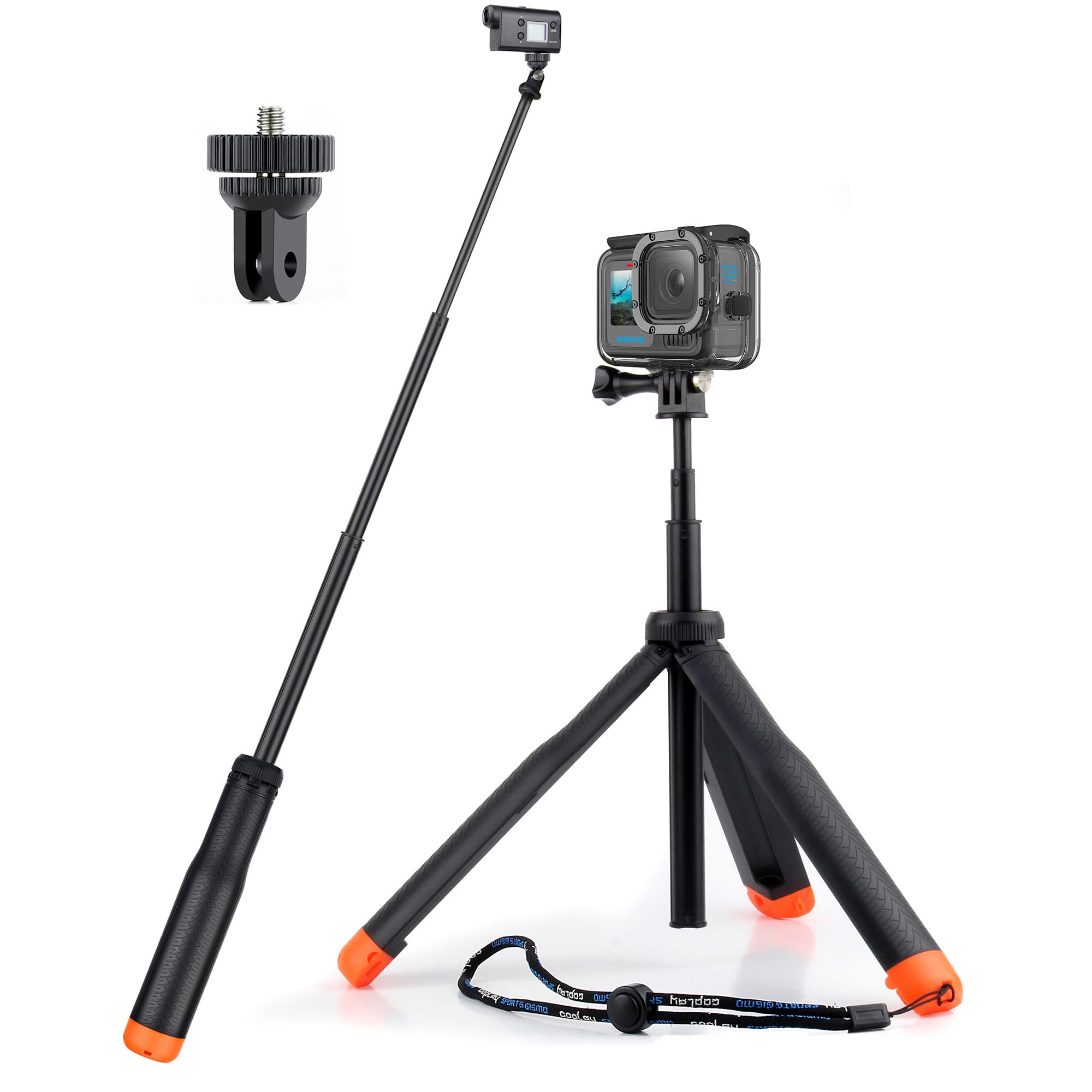 Gepuly 9''-27''Waterproof Selfie Stick Floating Hand Grip Tripod For Gopro Hero 13 12 11 10 9 8 7 6 5 4 3 Fusion, Max, Most Action Cameras Used As Floating Tripod, Hand Grip, Selfie Stick,Tripod Stand