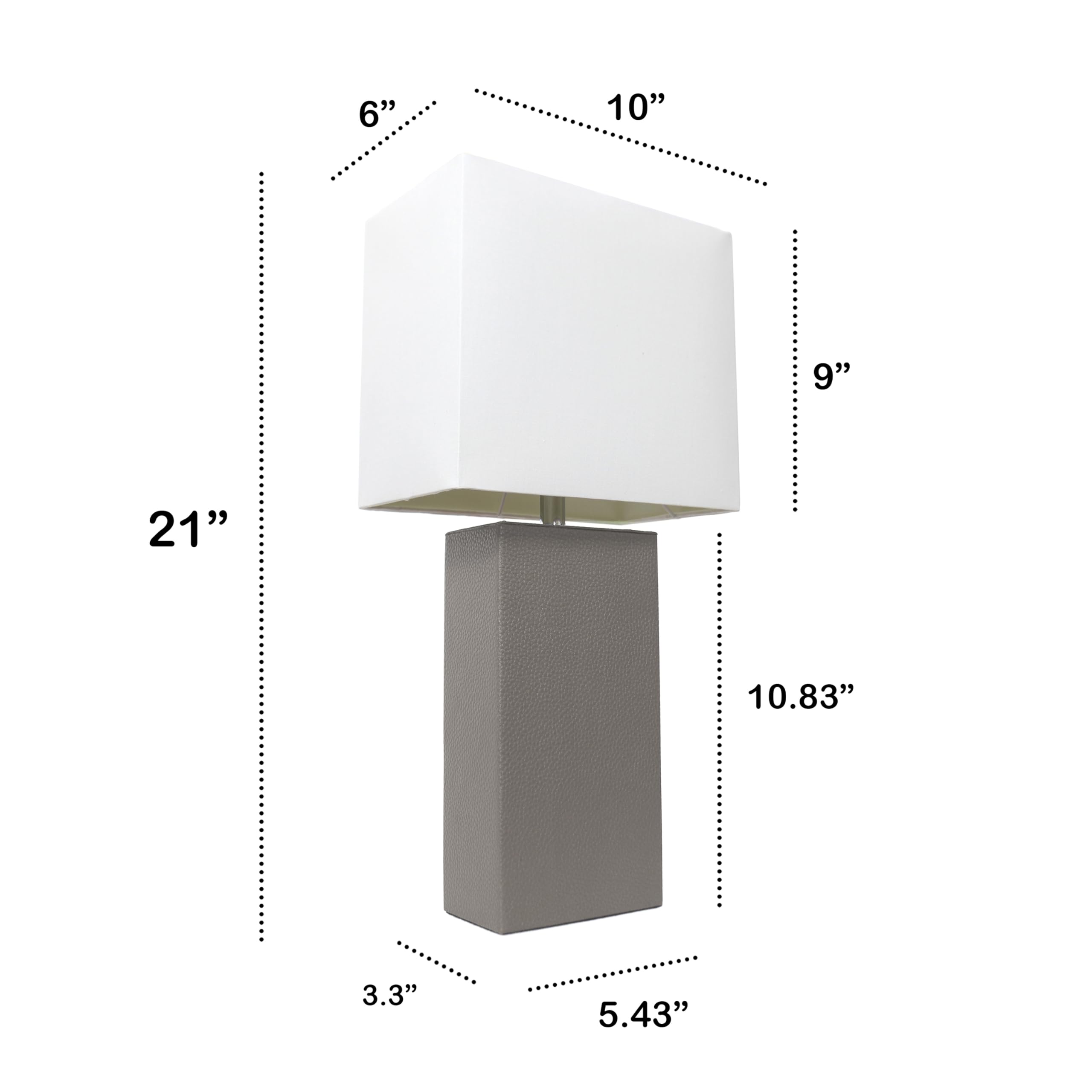 Lalia Home Lexington 21" Leather Base Modern Home Décor Bedside Table Lamp For Living Room, Bedroom, Entryway, Foyer, Or Office With White Rectangular Fabric Shade (Gray)