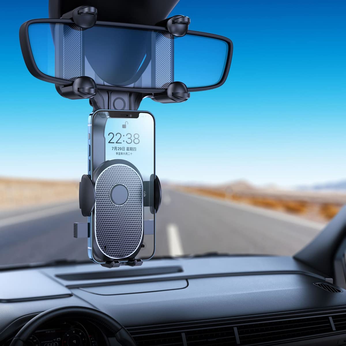 Hiyitks Car Phone Holder Mount Rear View Mirror Phone Holder For Car Multifunctional 360° Rotatable And Retractable Car Cell Phone Stand Adjustable Rearview Mirror Mount