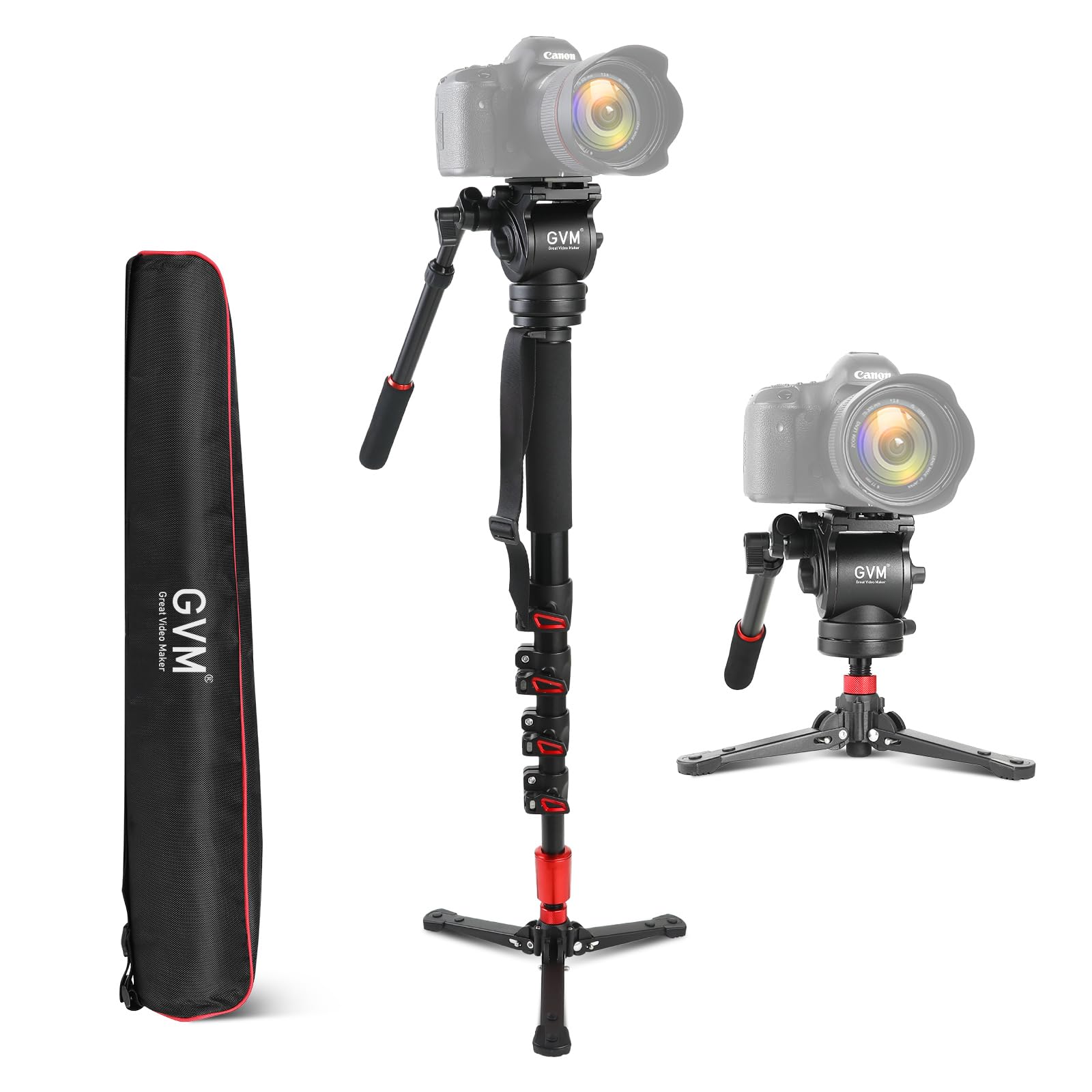 Gvm Great Video Maker Gvm Tripod For Camera 74.8" Tall Camera Tripod Monopod, Professional Heavy Duty Compact Camera Stand For Phone Adjustable Multi-Angle Shot For Video Recording Dslr, Spotting Scope Telescope Binocular