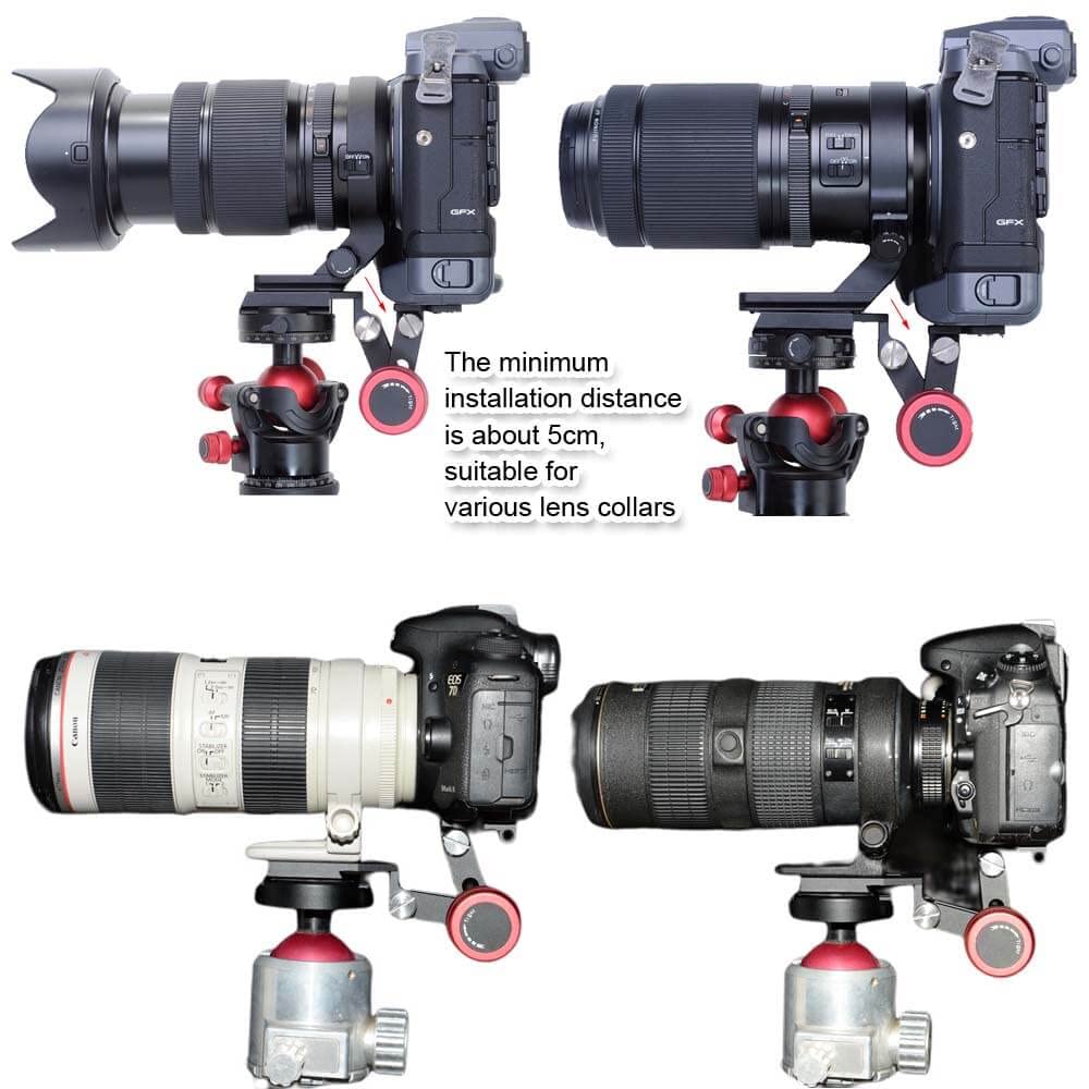Ishoot Foldable Long Focus Lens Support, Portable Telephoto Lens Bracket, Zoom Lens Stand, 2-In1 Camera Quick Release Plate Compatible With Manfrotto 200Pl & Arca-Swiss Fit Tripod Ball Head Clamp