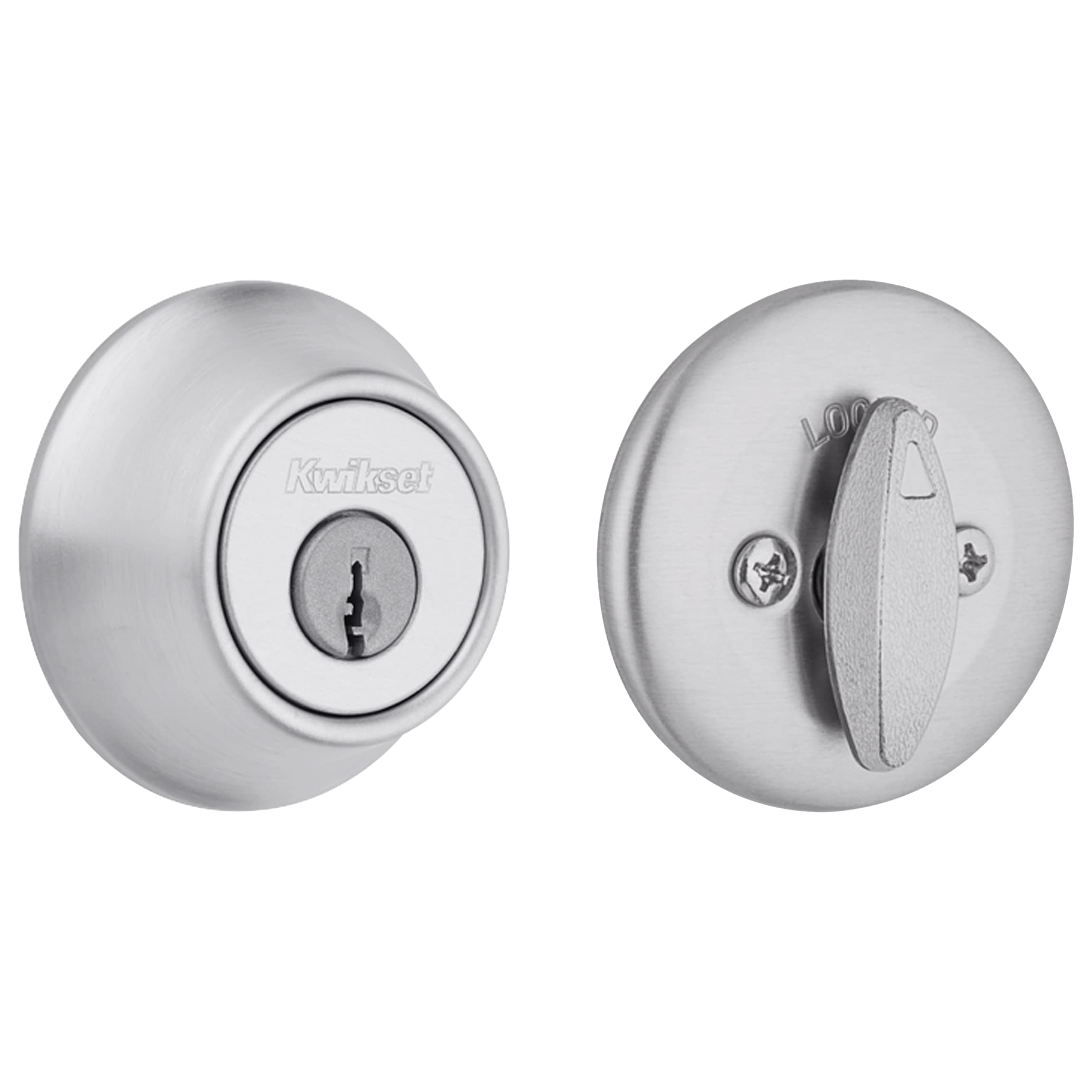 Kwikset 660 Deadbolt Deadbolt Lock, Satin Chrome Round Exterior Keyed Front Entry Door, Single Cylinder Dead Bolt