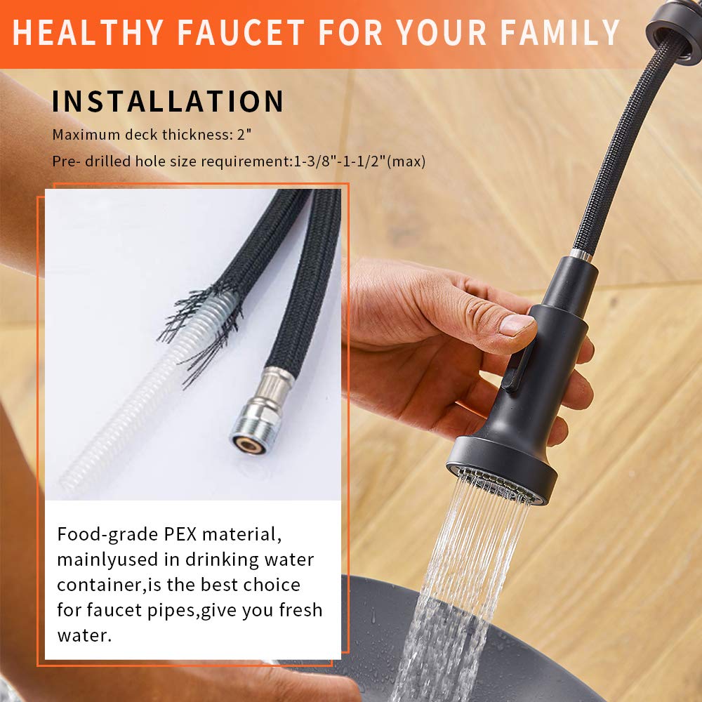 Owofan Black Kitchen Faucets With Pull Down Sprayer Industrial Single Handle One Hole Or 3 Hole Faucet For Farmhouse Camper Laundry Utility Rv Wet Bar Sinks
