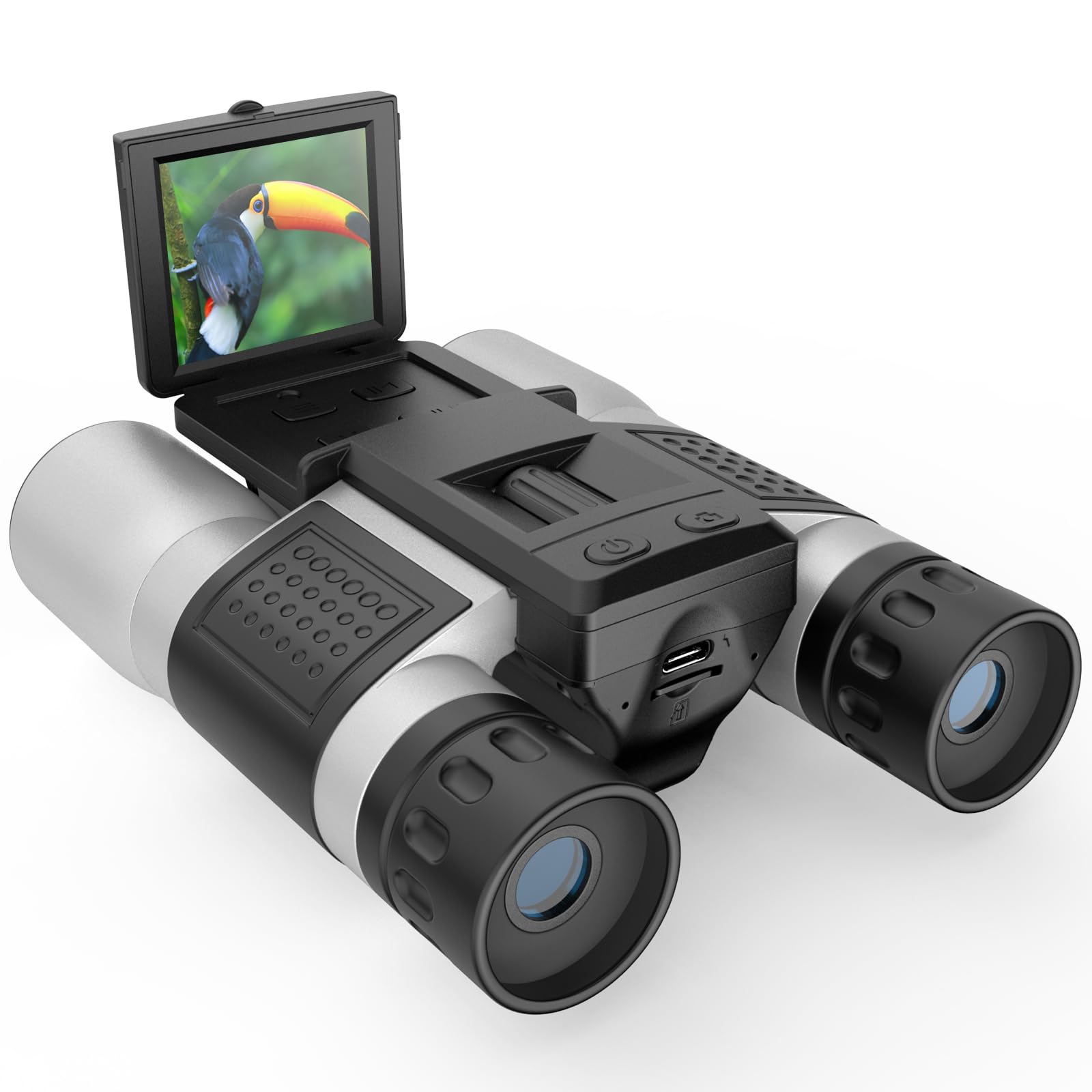 Zzstar 12X32 Binoculars With Camera, Binoculars For Adults, 2" Ltps Display 5Mp 1080P Video Photo Recorder For Bird Watching Travel Hunting, With 32Gb Micro Sd Card, Silvery