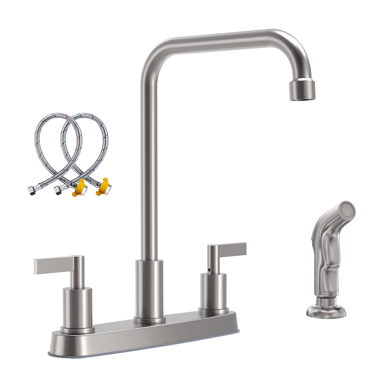 Gowin Kitchen Faucet With Sprayer,Brushed Nickel Kitchen Sink Faucet,3 Hole Or 4 Hole Faucet For Kitchen Sink,Stainless Steel 2 Handle Kitchen Faucet With Side Sprayer,4 Hole Kitchen Faucets