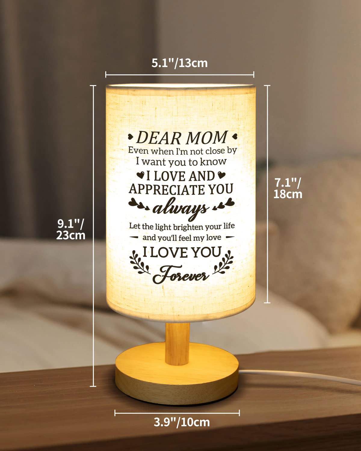 Calibron For Mom From Daughter Son, Mom For Birthday Fabric Lamp, Birthday For Mother Table Lamp With Wooden Stand