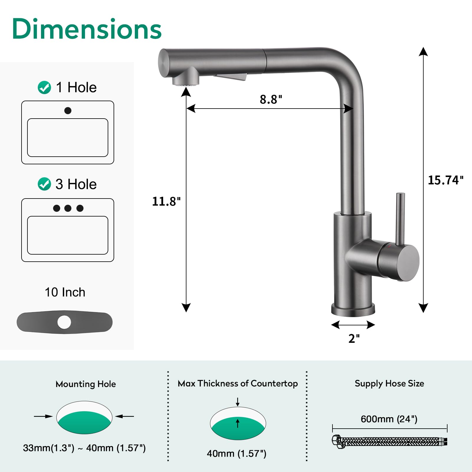 Crea Kitchen Faucets, Grey Kitchen Faucet With Pull Down Sprayer,Stainless Steel Kitchen Faucet 3 Hole,Single Handle Bar Sink Faucet 1 Hole,Rv Kitchen Sink Faucet For Campers,Bar Faucet