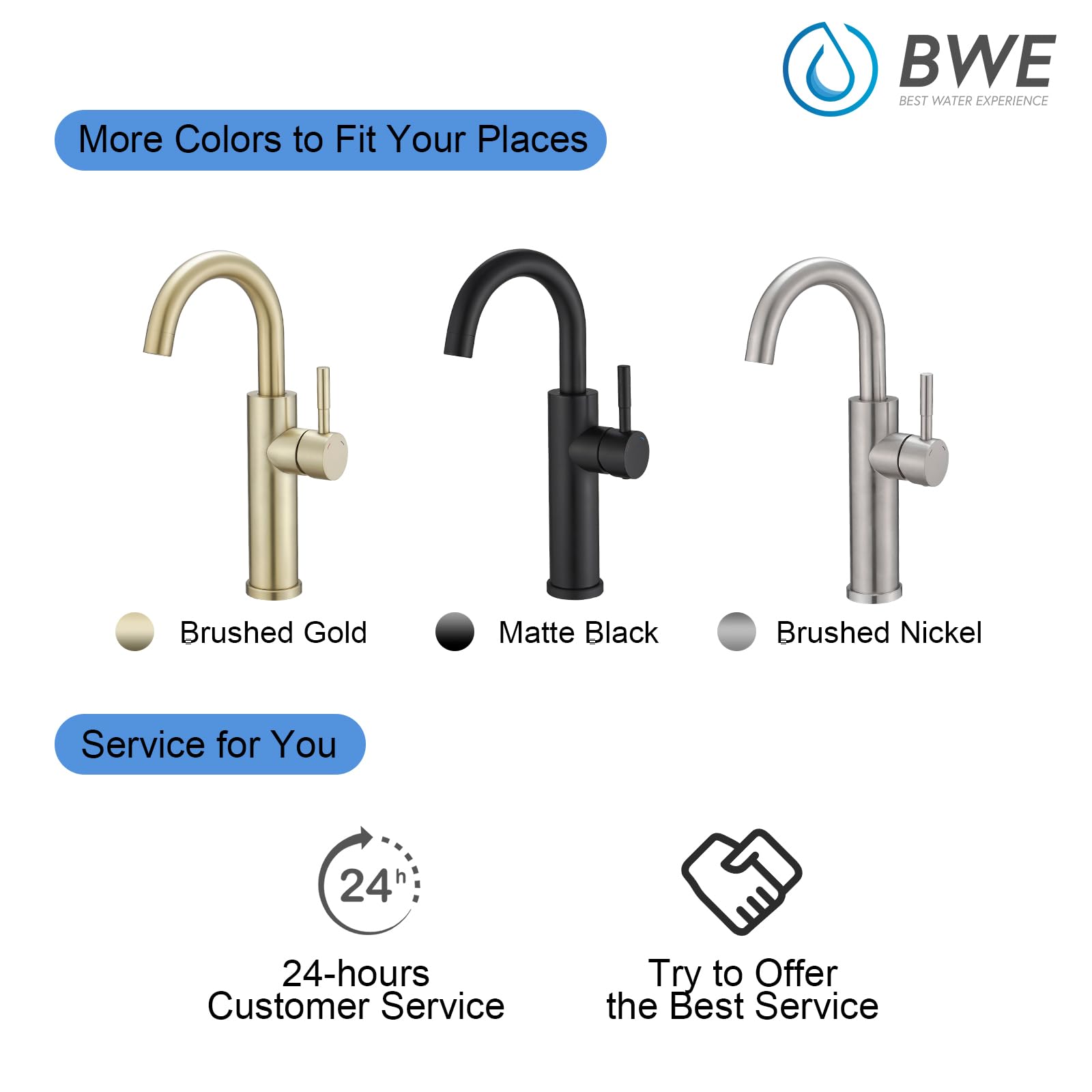 Bwe Matte Black Bathroom Bar Faucet High Arc Vessel Sink Faucet With 360° Swivel Spout Single Hole Commercial Faucet For Bathroom Or Mini Kitchen Sink Stainless Steel Modern Wet Bar Faucets