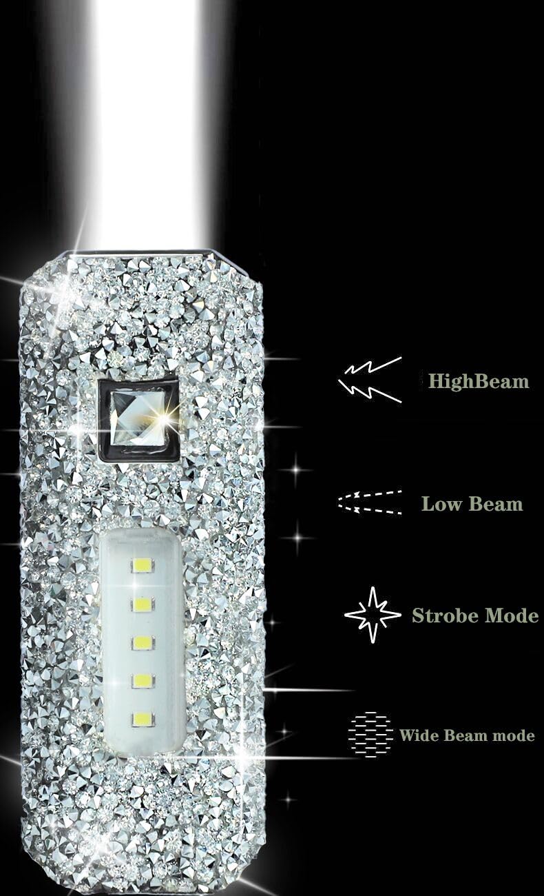 Mxcver Bling Flashlight Rhinestone Sparkly Glitter Flash Light For Woman Diamond Decor Cute Pink Flashlight Camping Essentials