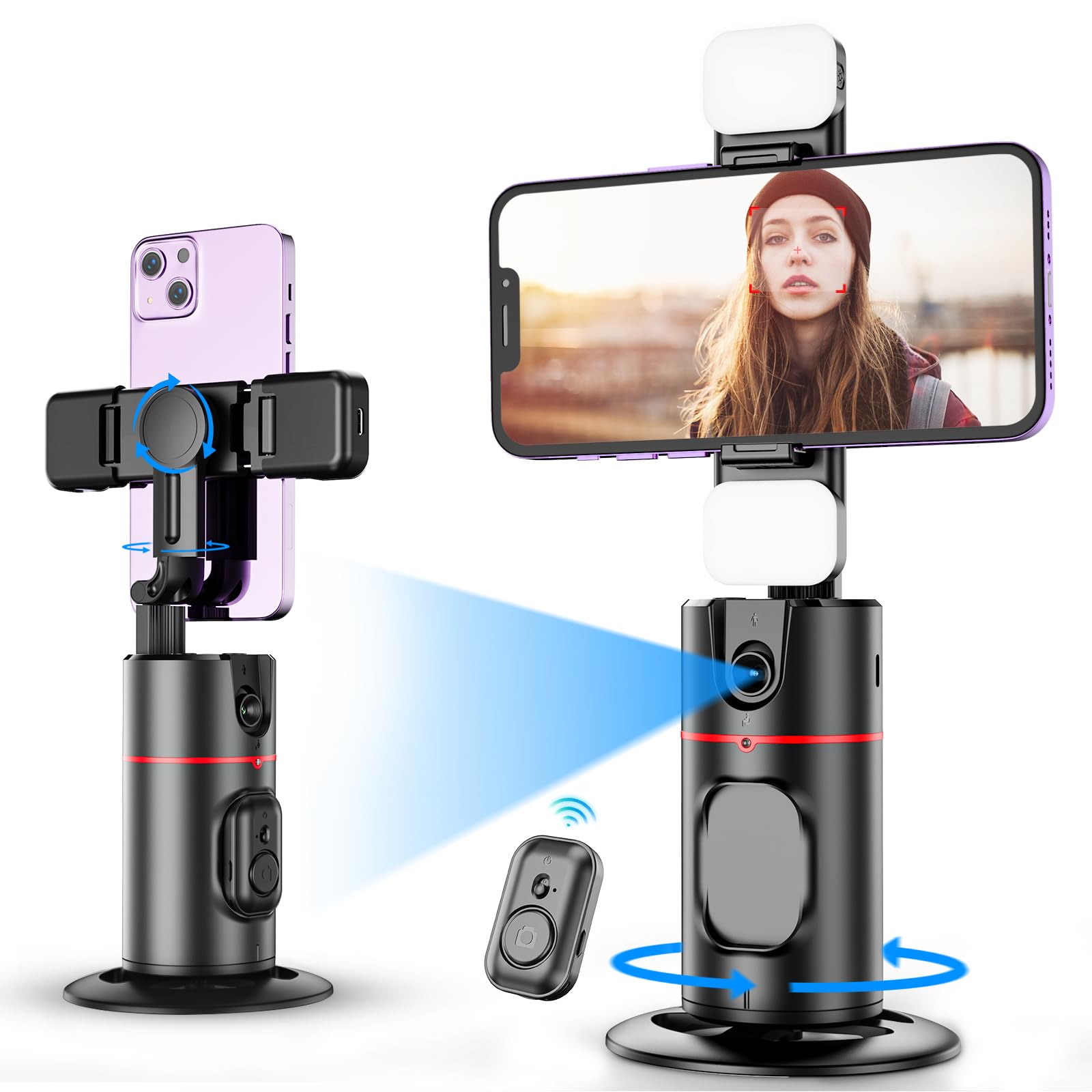 Koscheal Auto Face Tracking Tripod, 360° Rotation With Stand,No App,Body Phone Tracking Tripod With Two Selfie Light,Gesture Control Smart Shooting Camera Mount For Live Vlog Streaming Video Tiktok