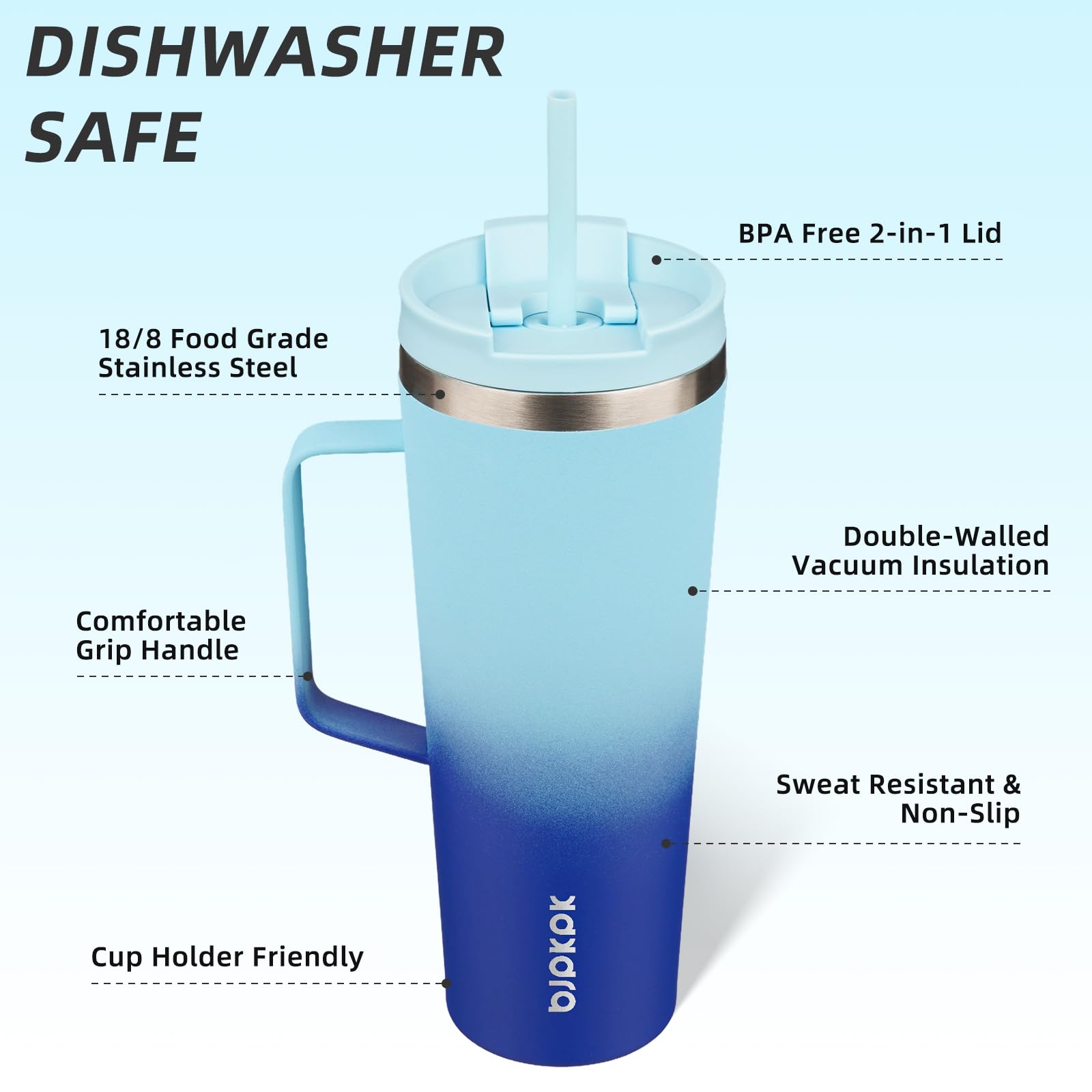 Bjpkpk Insulated Tumbler With Handle, 26Oz Insulated Tumblers With Lid And Straw, Stainless Steel