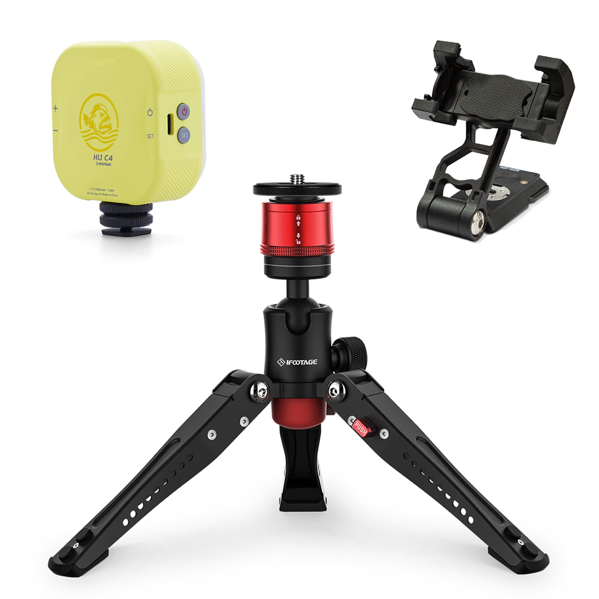 Ifootage Mini Tripod Photography Kit,360° Rotation Cell Phone Holder For Tripod Selfie Stick Monopod With C4 Led Video Light,Desktop Tripod Compatible With Sony, Nikon, Canon Dslr Camera