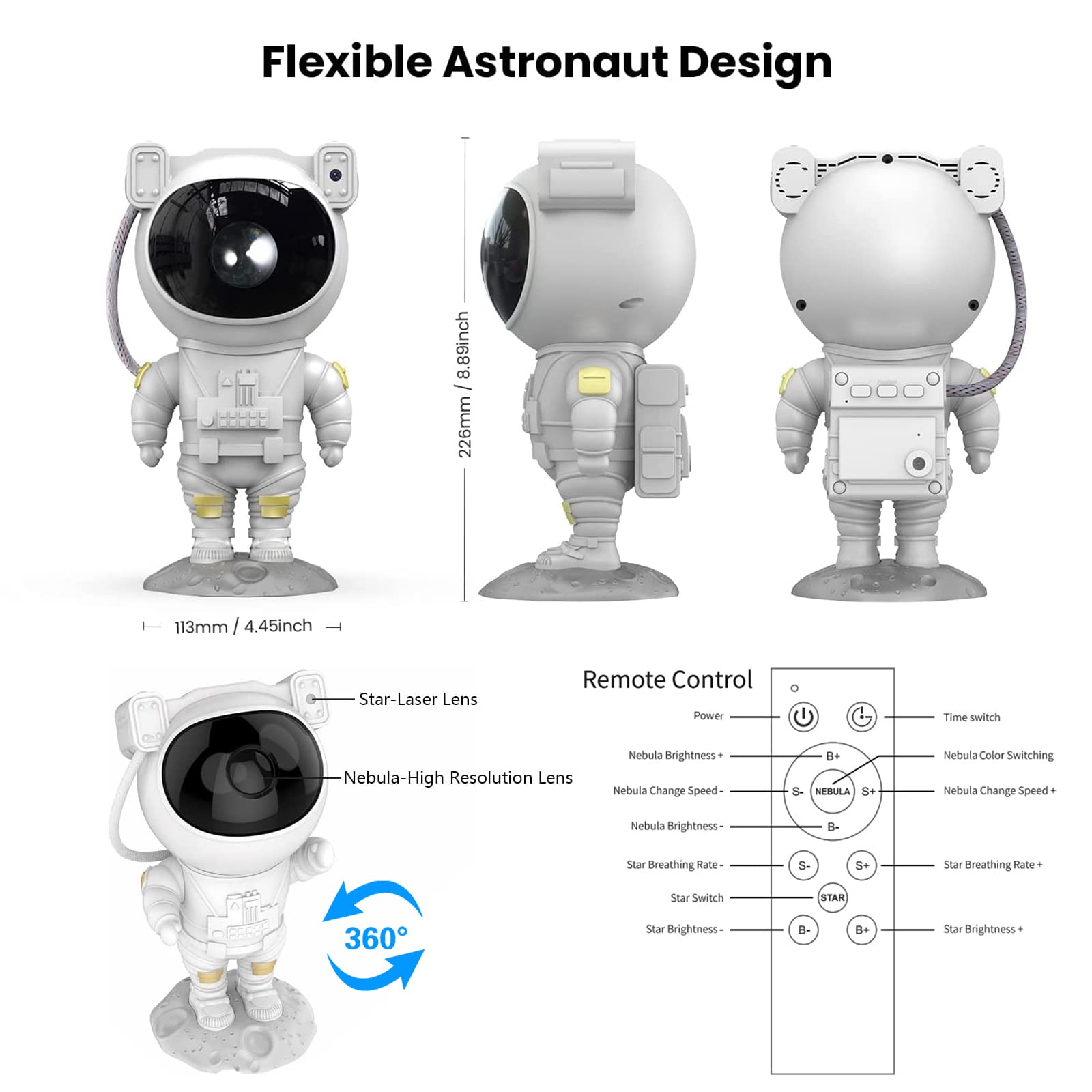 Gemmac Astronaut Galaxy Projector, Nebula Galaxy Projector Star Night Light Ceiling Led Star Projector Lamp With Timer And Remote Control For Adults Bedroom Party Birthday Decorations