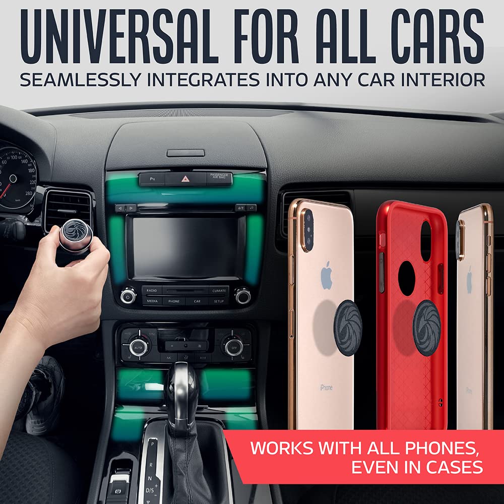 Caw.Car Accessories Universal Car Phone Mount Magnetic - All-Metal Iphone Car Mount For Any Smartphone Or Gps - Truly One-Handed Cell Phone Holder For Car Dashboard