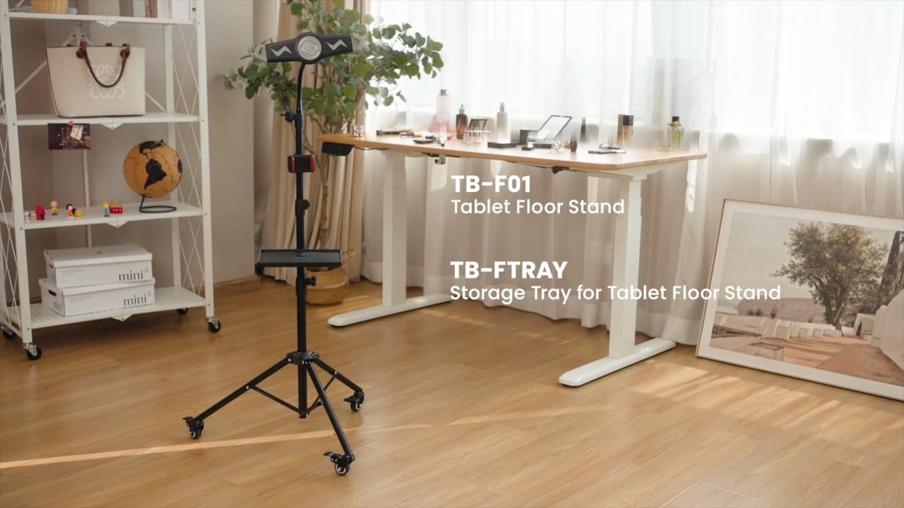 Mount Plus Tb-F01 Gooseneck Floor Tripod Stand With Wheel For Iphone, Ipad, Ipad Pro And Other Tablets Size 9" To 15" With 360° Rotating