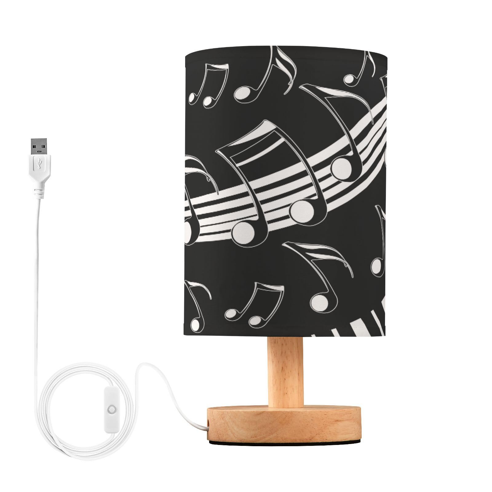 Dussdil Music Theme Desk Lamp Piano Notes Bedside Lamp Table Lamps Cylinder Nightstand Lamp For Bedroom Living Room Office Decor