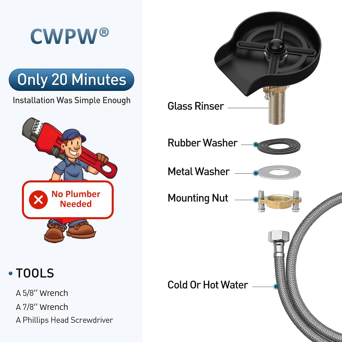 Cwpw Metal Kitchen Sink Glass Rinser Faucet Glass Rinser For Kitchen Sinks Bottle Washer Cup Washer For Sink Cup Rinser Kitchen Sink Accessories Bottle Washer For Sink(Matte Black)