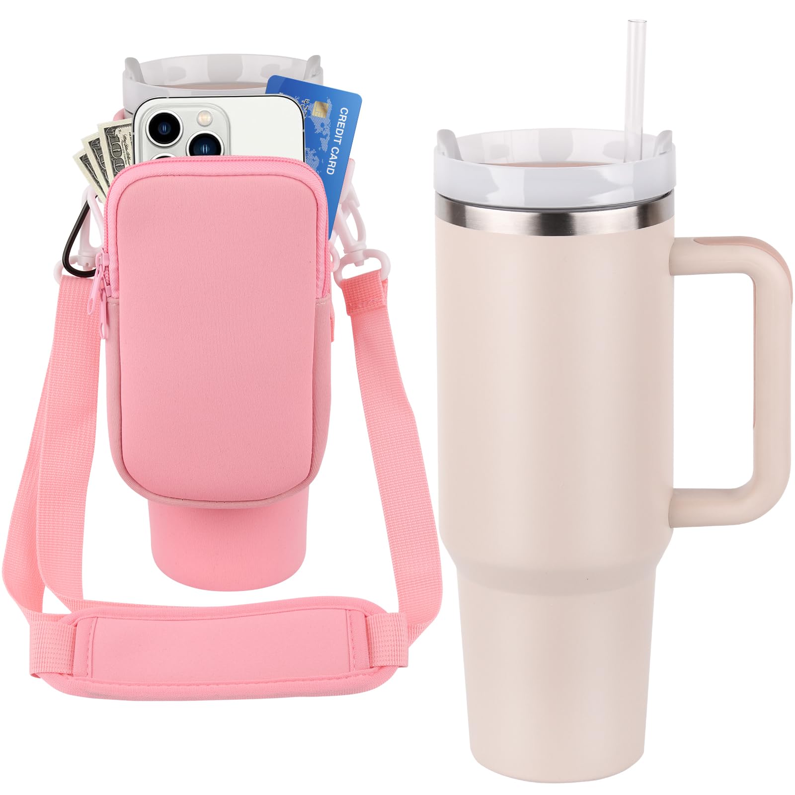 40 Oz Tumbler With Handle And Carrier Bag, Stainless Steel Cup Reusable Insulated Coffee Mug