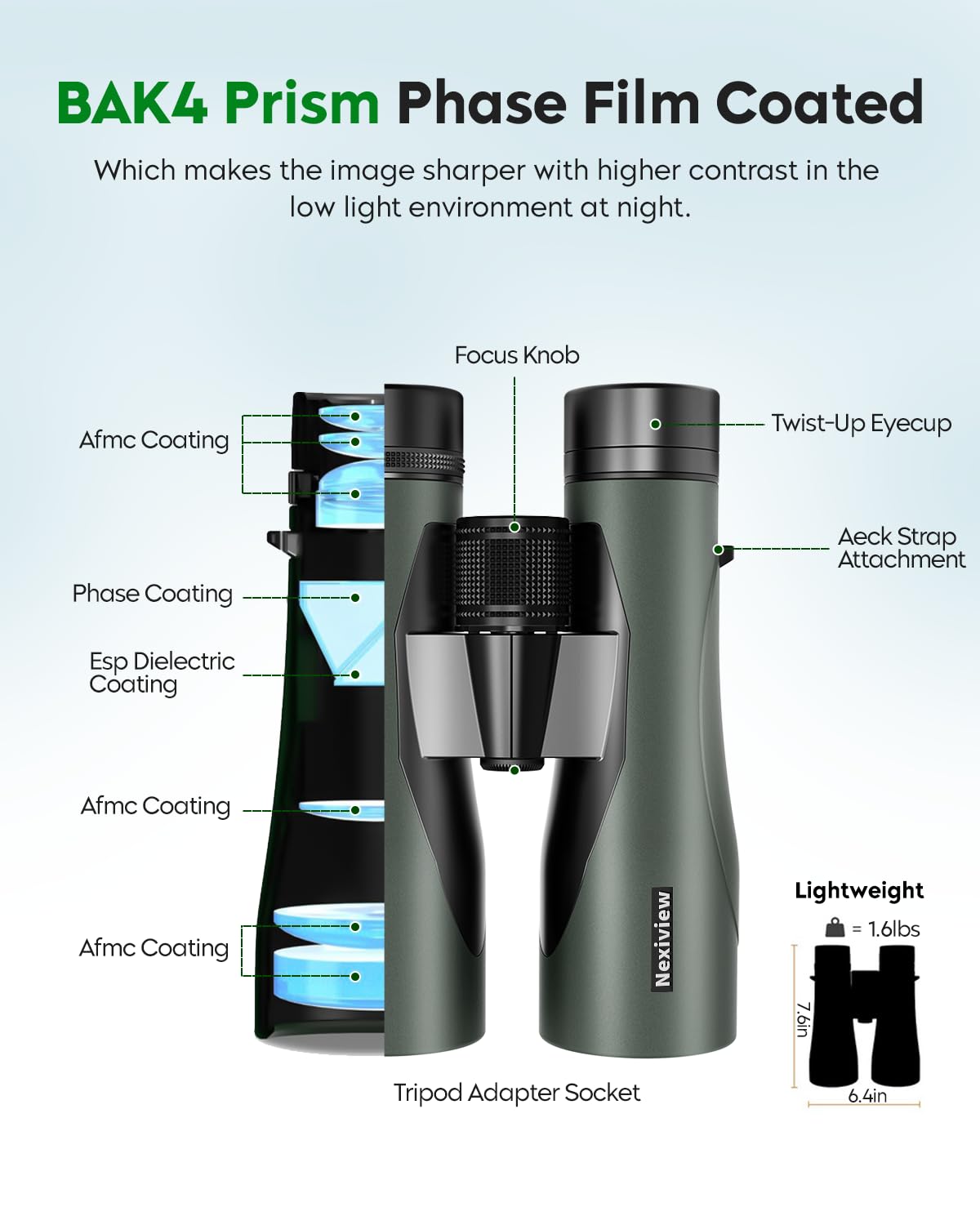 Nexiview 15X52 Hd Binoculars For Adults High Powered With  Phone Adapter - Large & Bright View, Lightweight, Ipx7 Waterproof - Binoculars For Hunting Bird Watching Travel