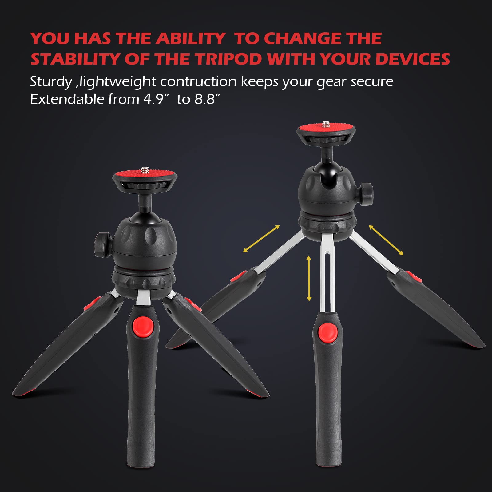 Undade Mini Tripod For Camera And Phone -With Remote And 360 Degree Ball Head, Premium Tabletop Small Phone Tripod Mount For Gopro Cell Phones Webcam Projector Compact Dslr