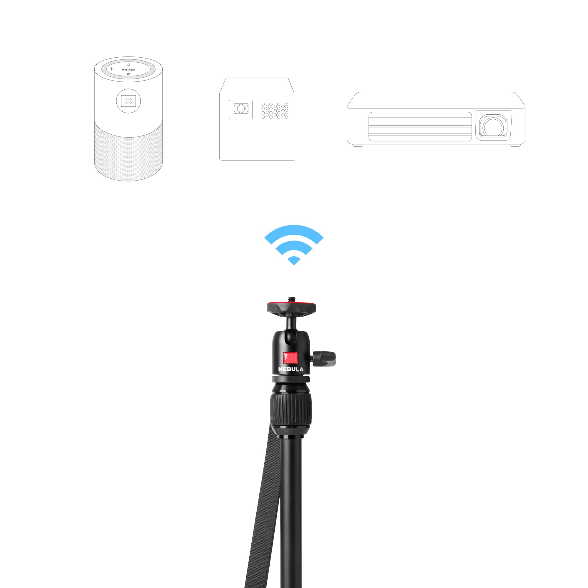 Nebula Adjustable Tripod Stand, Compact, Portable Projector Stand, Includes Universal Mount And Swivel Ball Head - Aluminum Alloy Tripod Stand, For Capsule 3, Capsule 3 Laser, Capsule Air