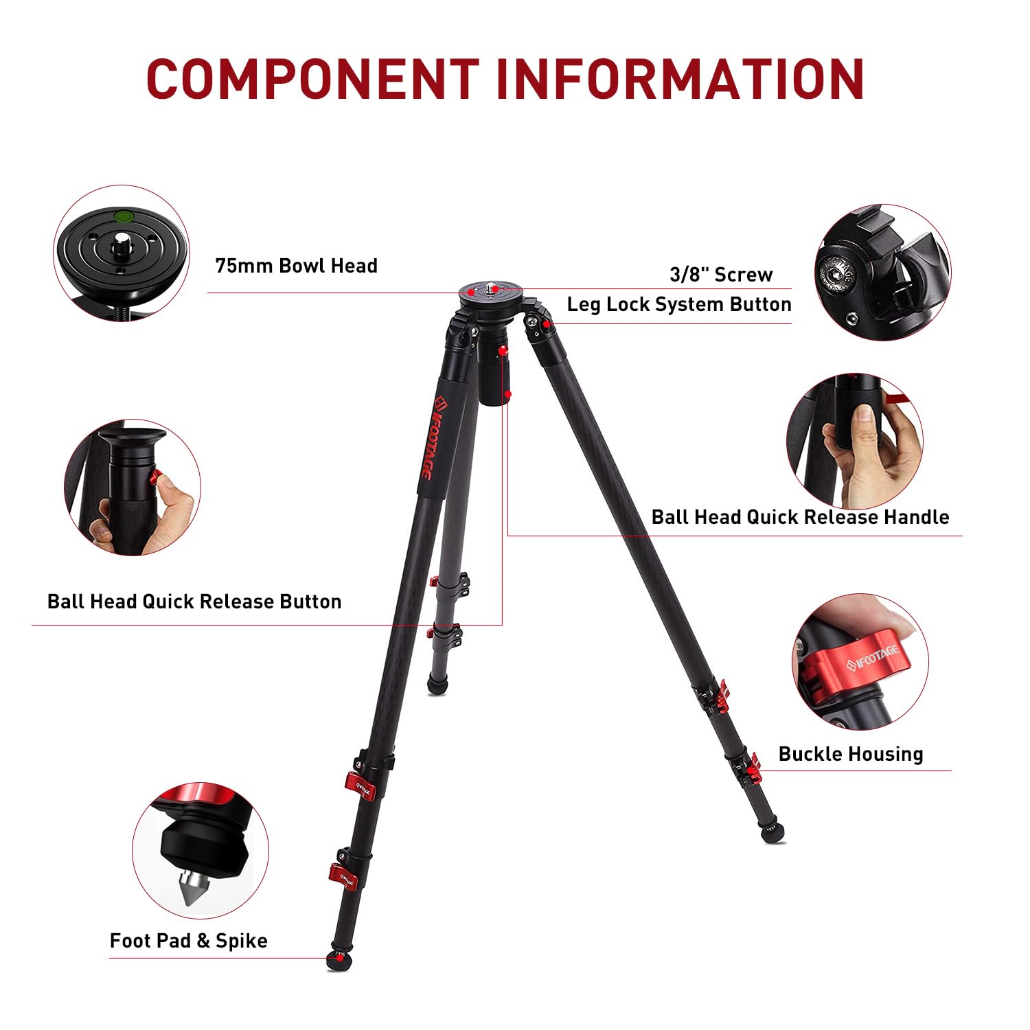 Ifootage 61''/155Cm Camera Tripod Heavy Duty,Travel Lightweight Carbon Fiber,Quick Adajustment Bowl Hand,Max Load 19.84 Lb/9Kg Tc7