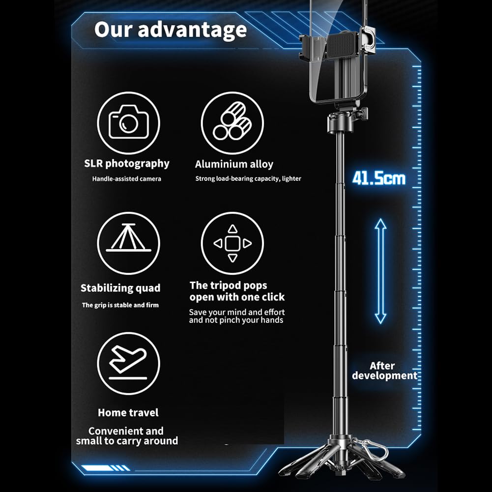 Crideng Pocket Phone Tripod For Video Vlog Recording, 3-In-1 Mini Portable Multifunctional Selfie Stick With Remote Capture Photos, Extendable Handheld Cell Phone Tripod Stand(Black)