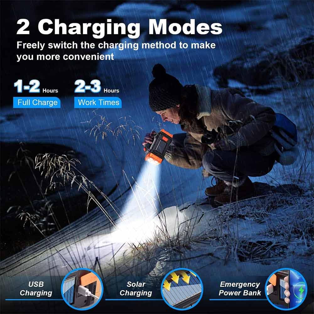 Sallbris Premium High Lumens Led Work Light – Multipurpose Flashlight With Searchlight And Lantern Features - Rechargeable Outdoor Waterproof Solar Flashlight - Portable & Lightweight