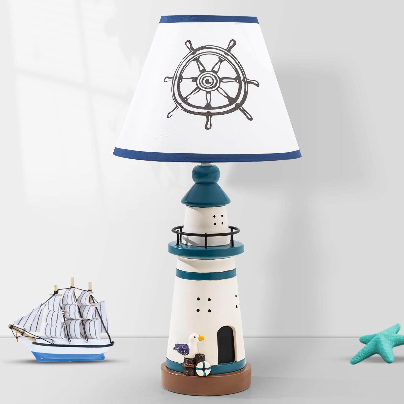 Herbestbay Kids Table Lamp, Adorable 14 Inch Lighthouse Style Kids Desk Lamp, Navy Blue Bedside Lamp Ideal For Kids Bedroom Decor, Includes Led Bulb
