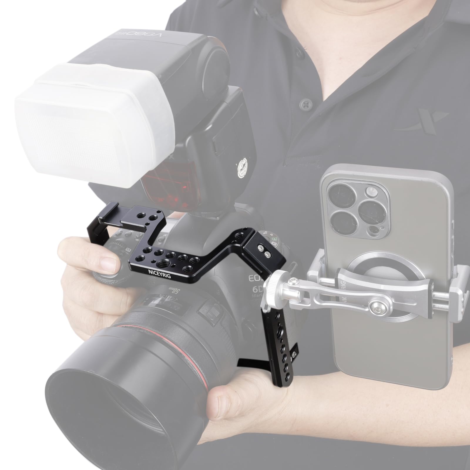 Niceyrig 6D / 6D Ii Cage Kit With Top Handgrip And Wooden Side Handle For Canon Eos 6D 6D Mark Ii, Dslr Videomaking Rig Stabilizer With Quick Release Plate For Arca-Style Cold Shoes
