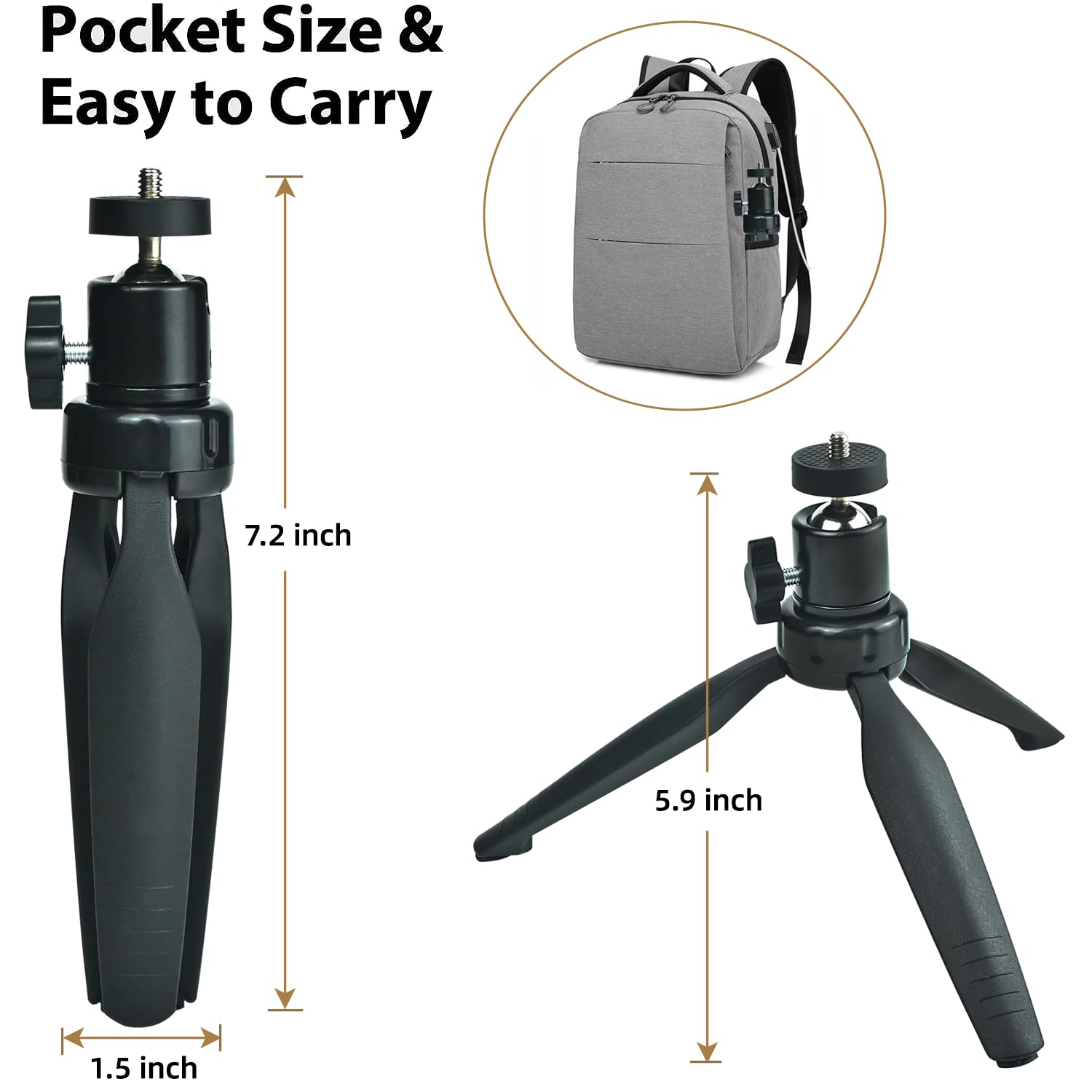 Pantwoo Mini Desktop Tripod Stand With 6.3 Inch Universal 1/4 Screw Ballhead For Projectors, Dslr Cameras, Webcams, Smartphones, And Selfie Sticks - Black Angle Adjustable