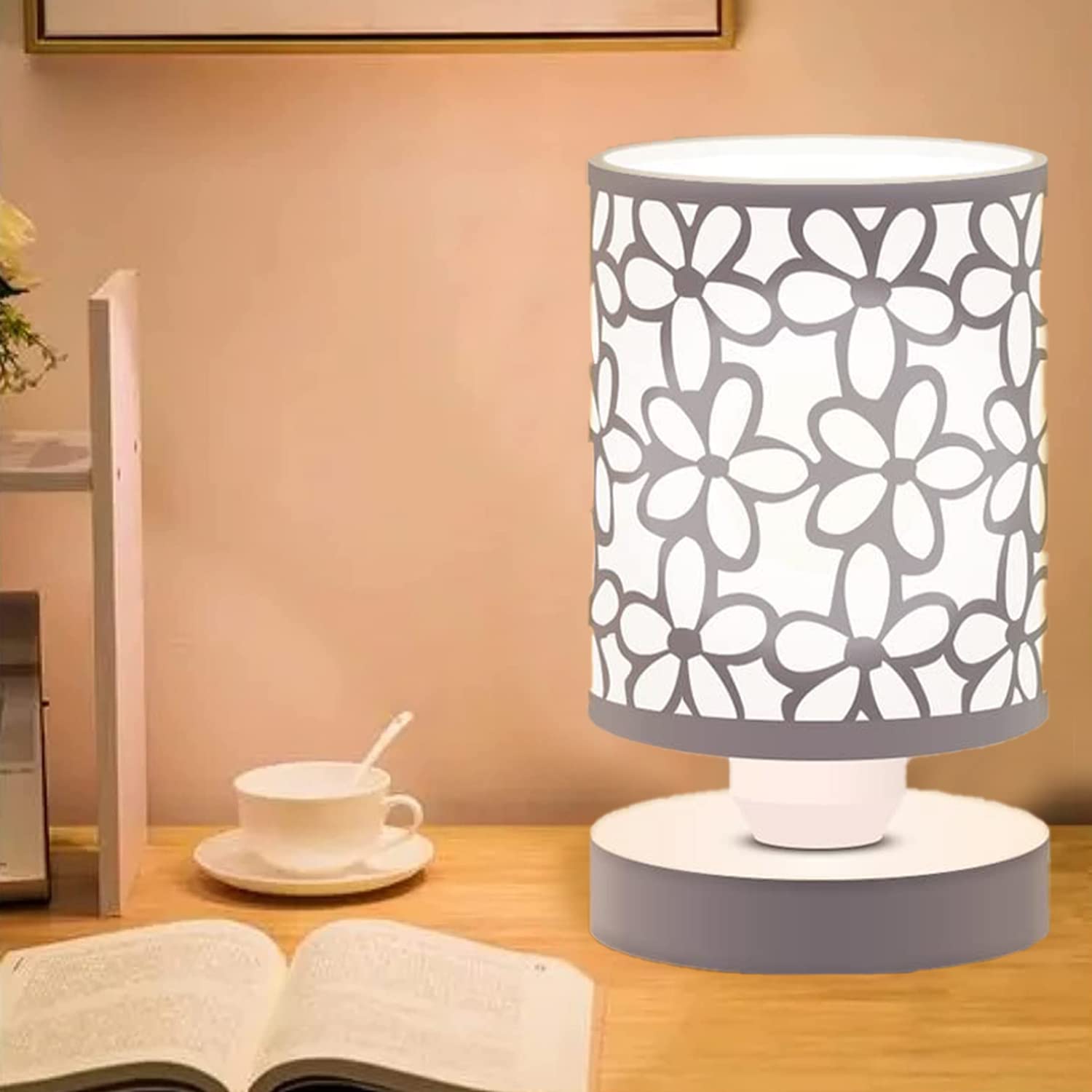 Bubyvv Bedside Table Lamp, Table Lamp, Bedside Nightstand Lamp,Small Table Lamp With Metal Shade, Dresser, Living Room, Kids Room, College Dorm, Coffee Table (3Colors Bulb Included) (White)