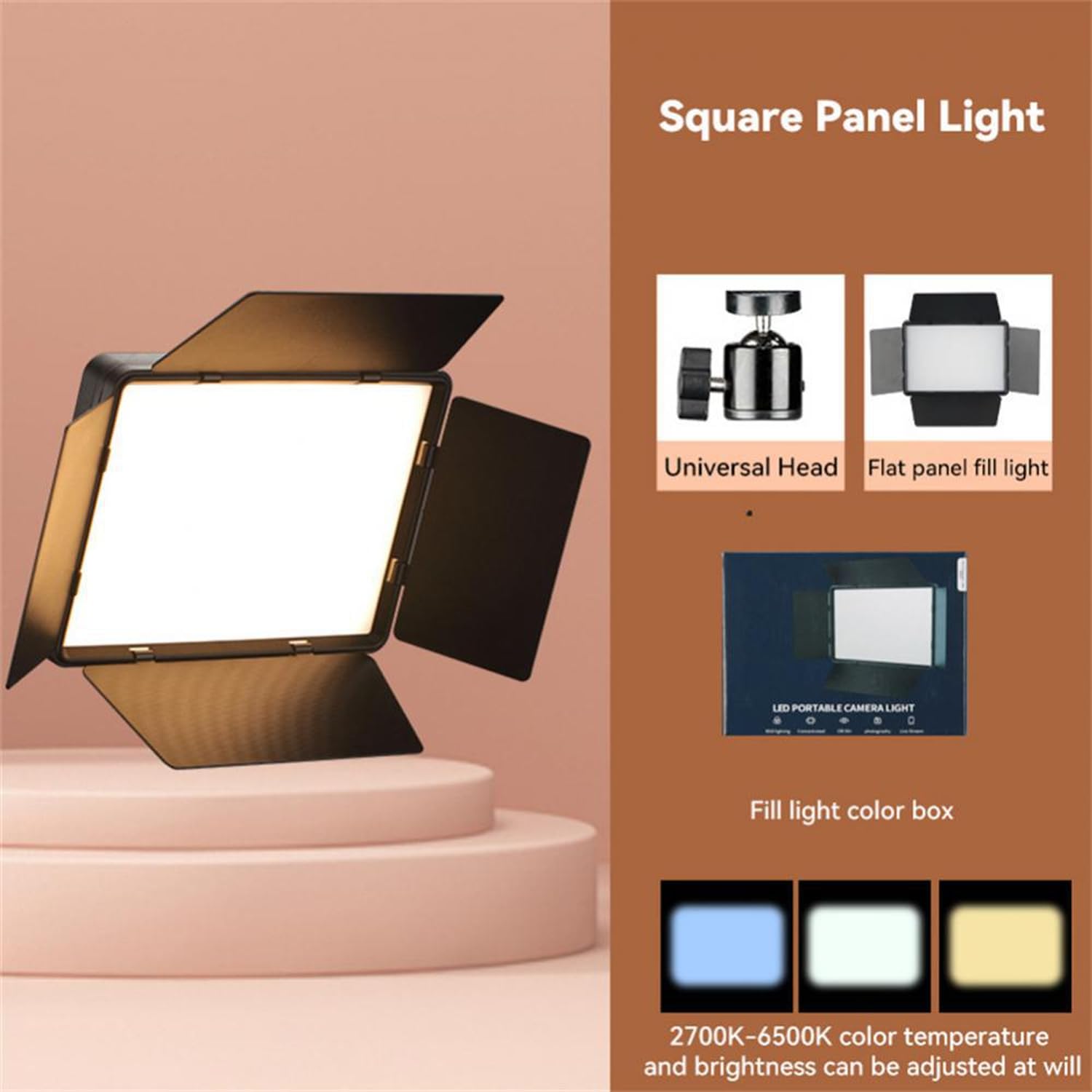 Senndio 1Pc Led Video Photography Lighting Kit, Usb Powered, 110Cm Tripod Stand, 25.4Cm Square Fill Light, 3 Color Dimmable, 4 Baffles, Indoor Use, No Battery Required