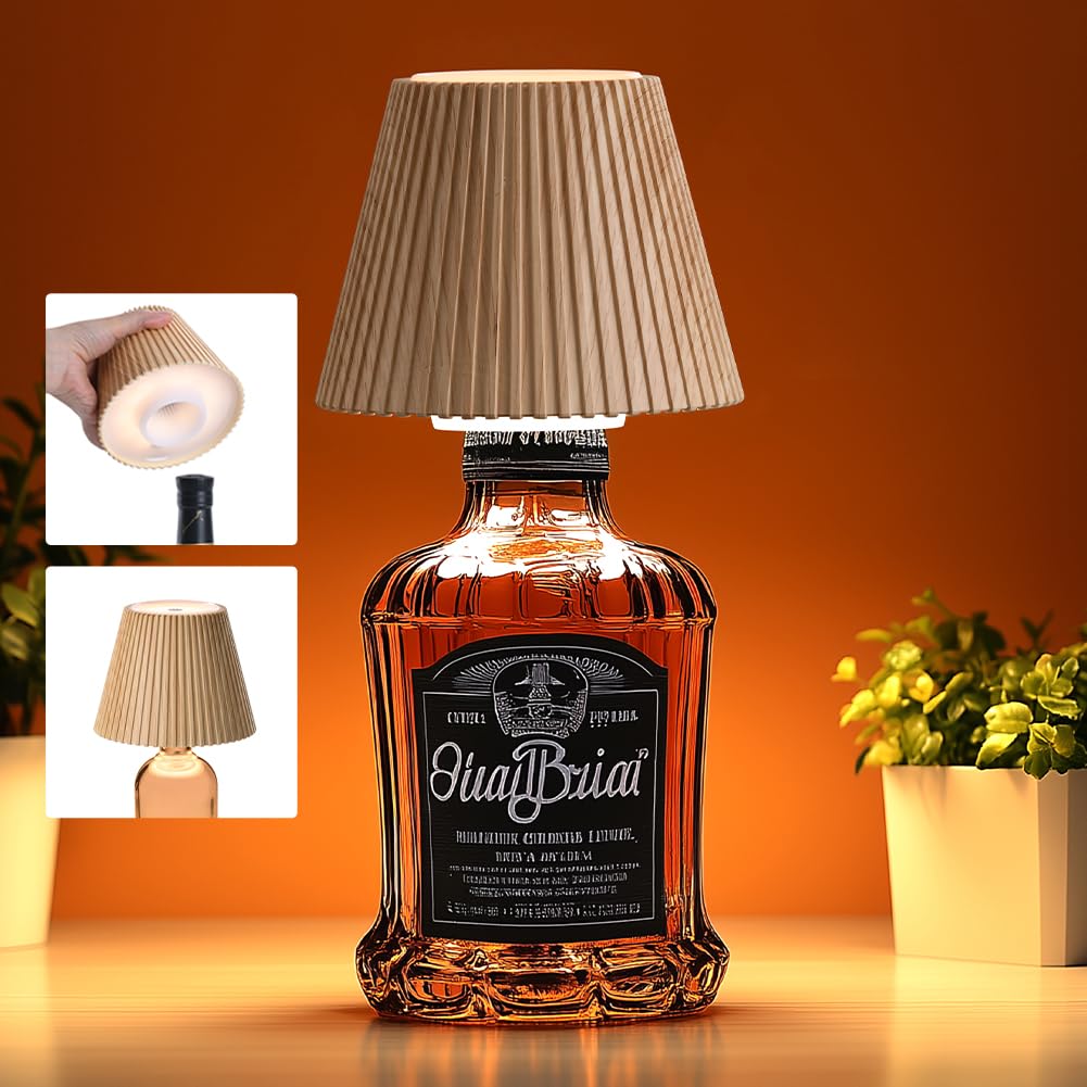 Wilit Wireless Bottle Lamp Shades For Table Lamps, 3 Level Brightness Bar Lights For Home Bar, Rechargeable Cordless Lamp For Bedroom Bar&Restaurant, Modern Wine Bottle Light, For Women