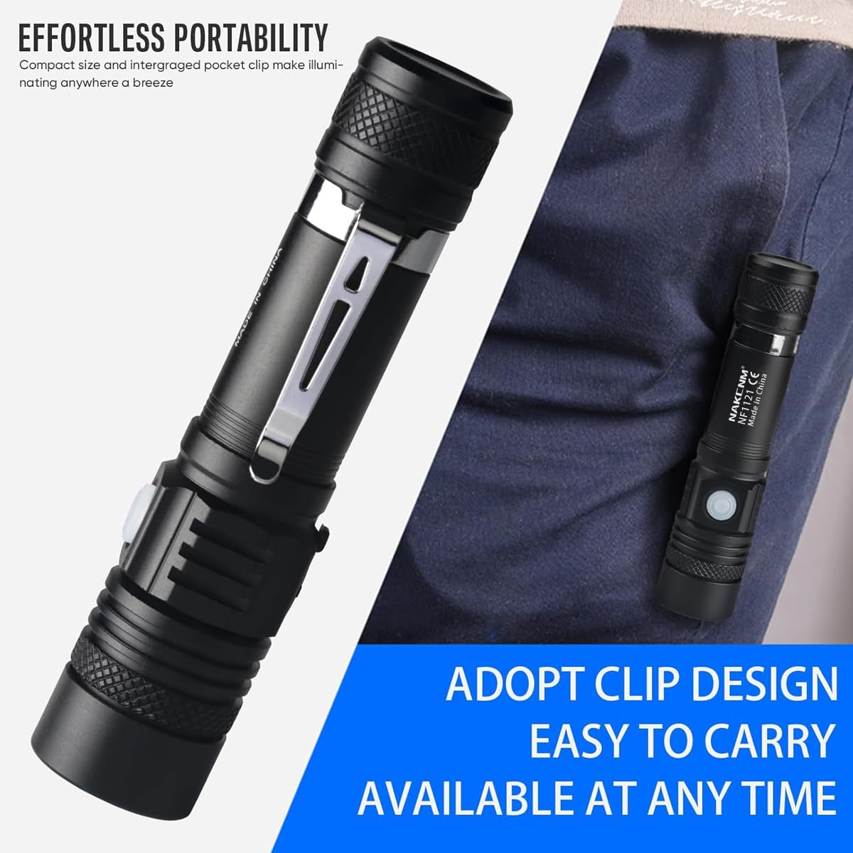 Nakcnm 2 Pack Rechargeable Led Flashlight Pocket-Sized Small Flashlights High Lumens Super Bright Adjustable Focus Flash Light For Camping Emergency