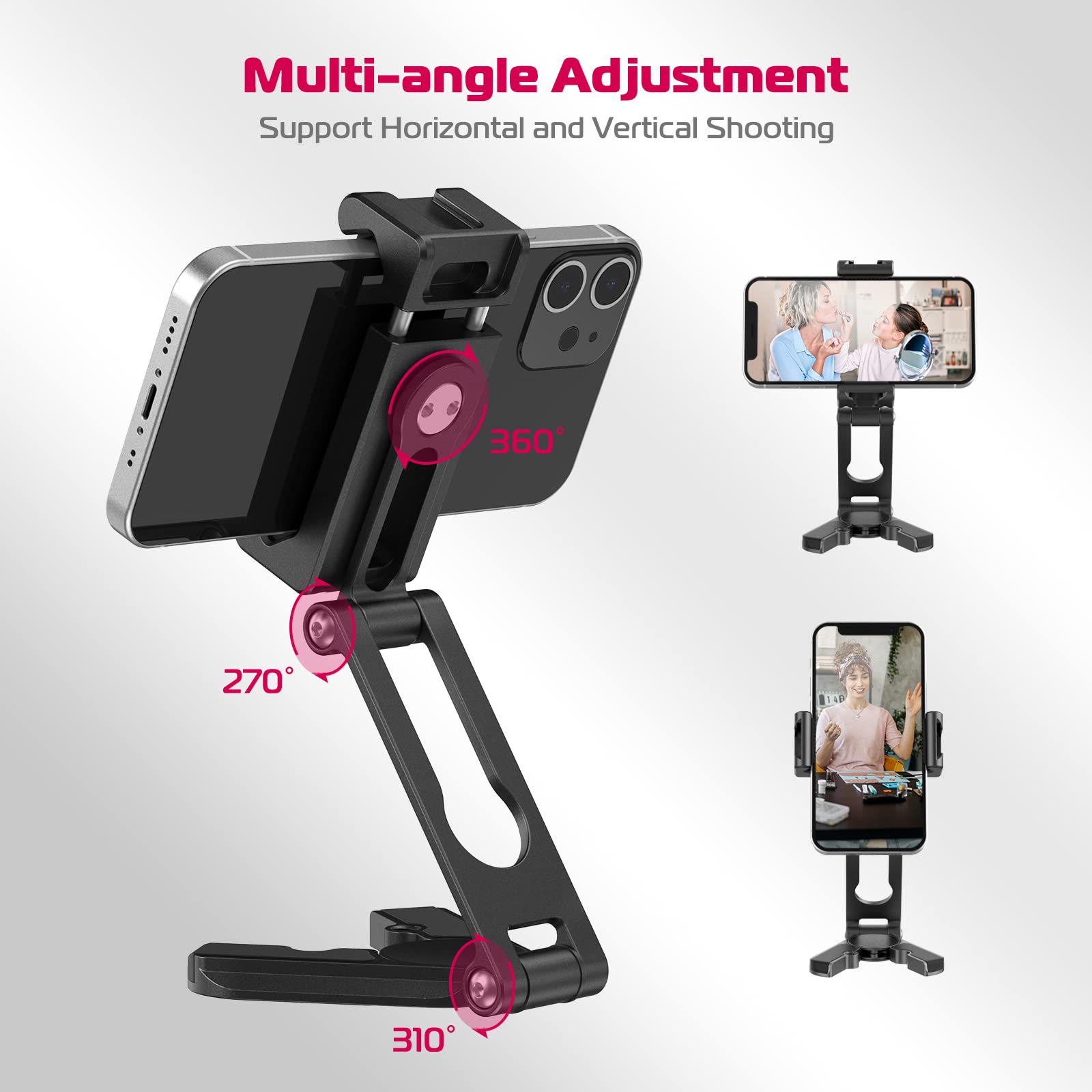 Ulanzi Phone Tripod Mount 2 Cold Shoes & Arca Port, Metal Smartphone Adapter For Iphone, Cell Phone Vlog Tripod Stand Holder For Desktop Video Live Streaming Vlogging Rig