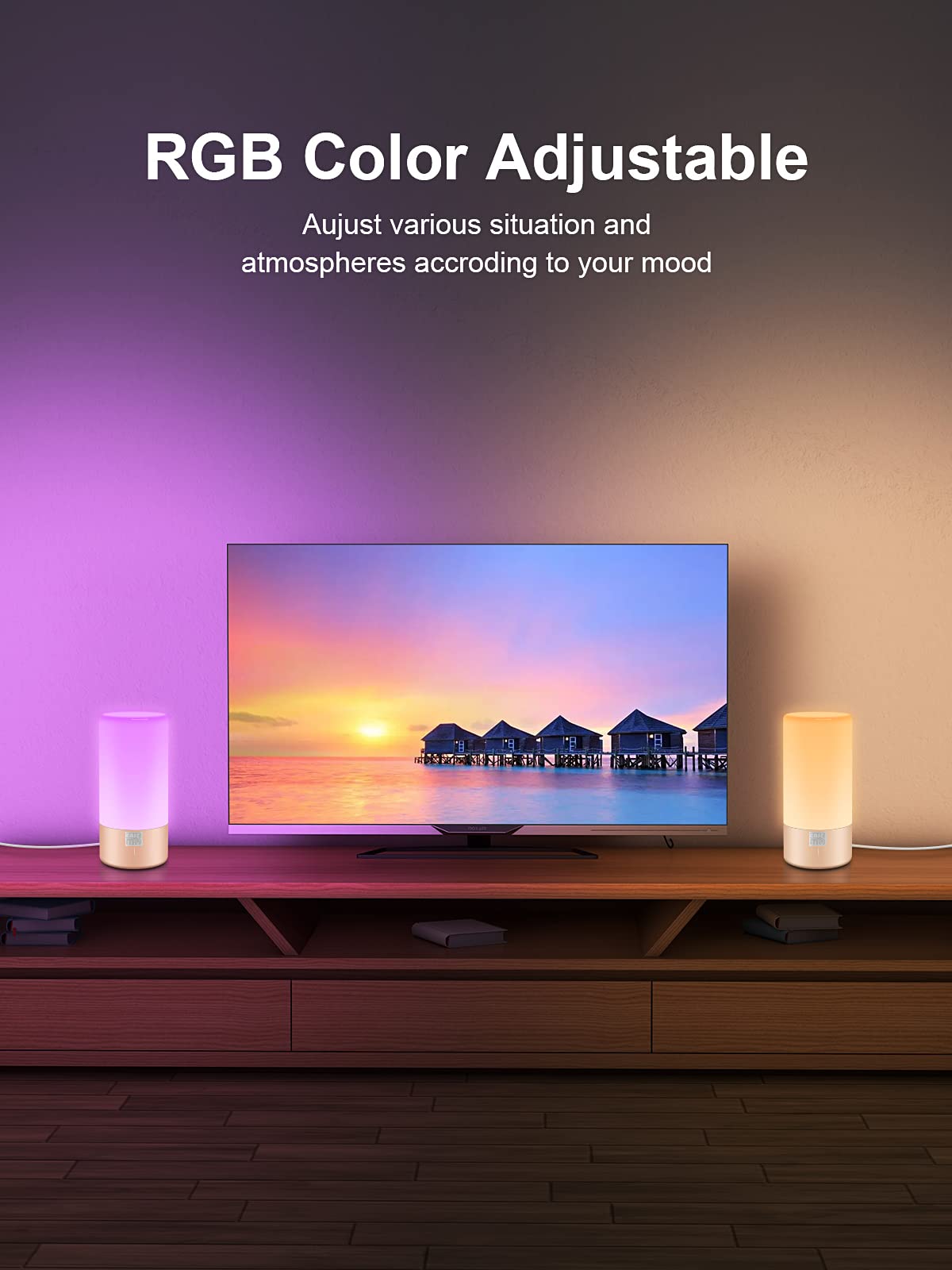 Easemo Led Touch Table Lamp, Bedside Lamp For Bedroom, Dimmable Nightstand Light With Rgb Color Changing & 3 Level Warm Light, Small Reading Desk Lamp For Living Room, Dorm & Office(Gold)