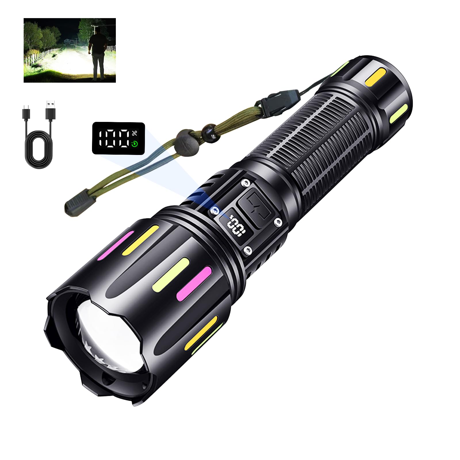 Gattlelic Rechargeable Flashlights High Lumens Led Flashlights Adjustable 5 Modes Telescopic Zoom Waterproof Handheld Flashlight With Usb Cable, For Camping Hiking Outdoor Emergency
