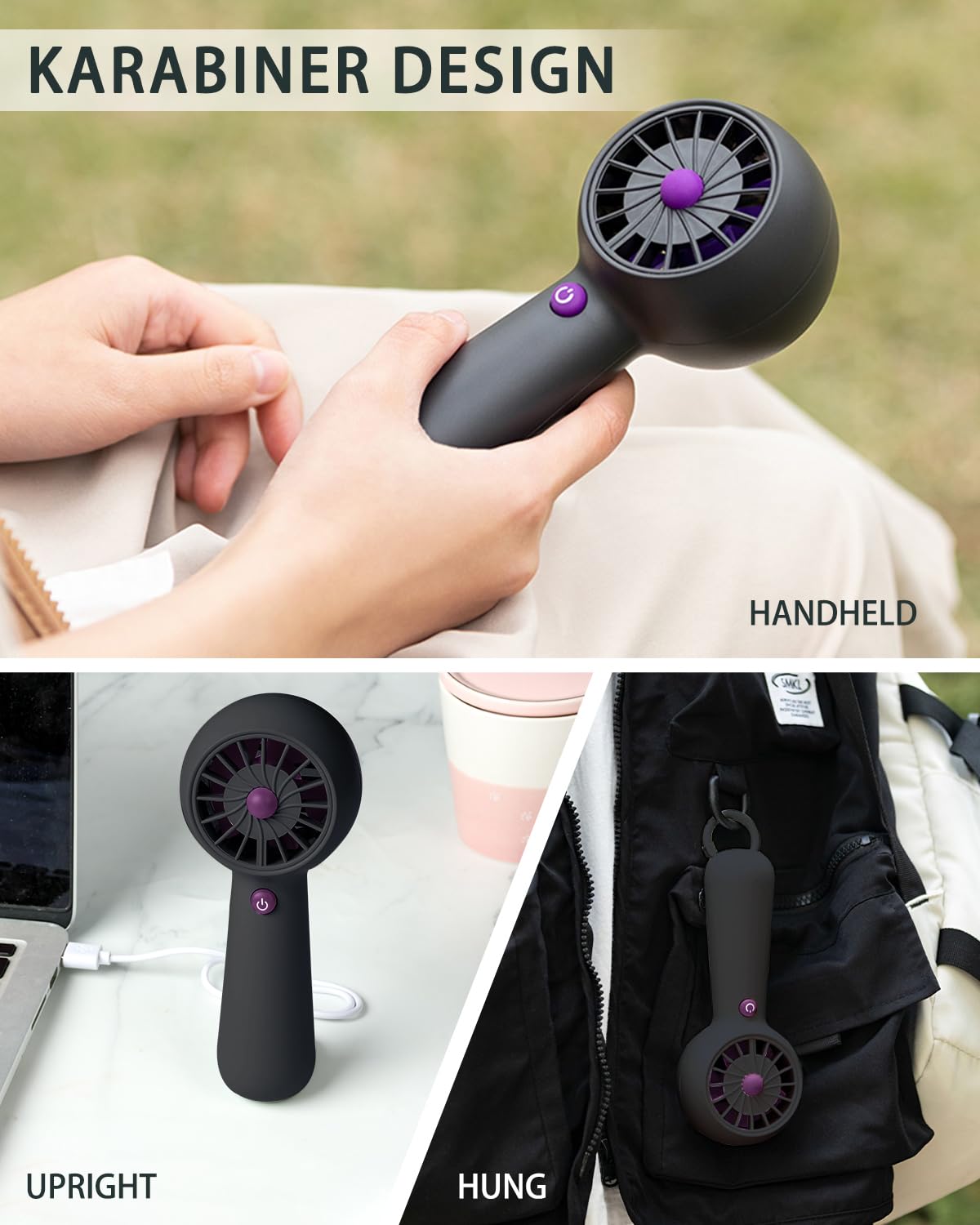 Portable Mini Fan, Usb Rechargeable Handheld Personal Fan With 5 Speeds 10H Battery Life Compact