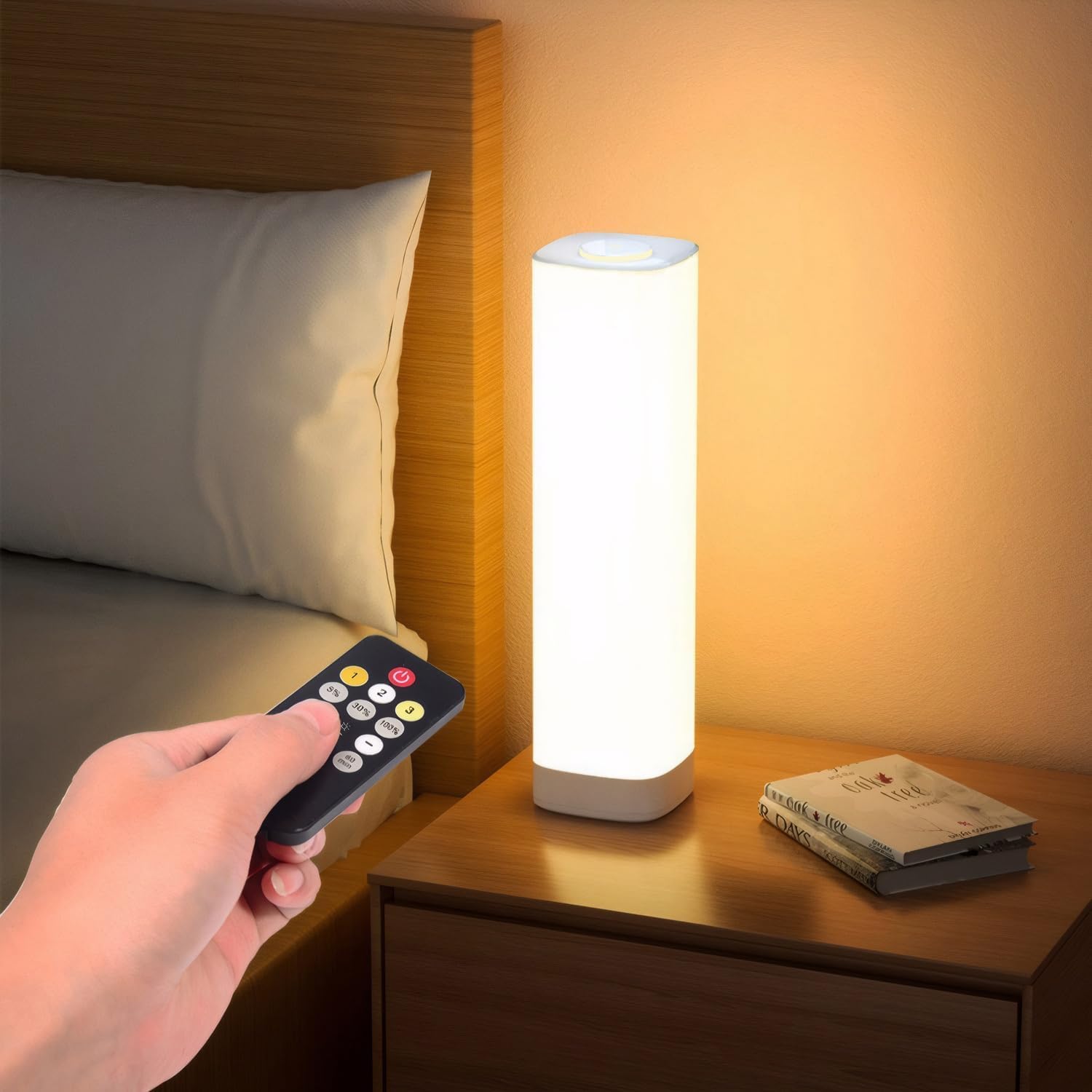 Semlos Led Table Lamp For Bedroom, Reading Night Light With 3 Color And 10 Dimmable Brightness, Bedside Lamp Touch With Remote Control, Desk Lamp For Nightstand, Beds And Office