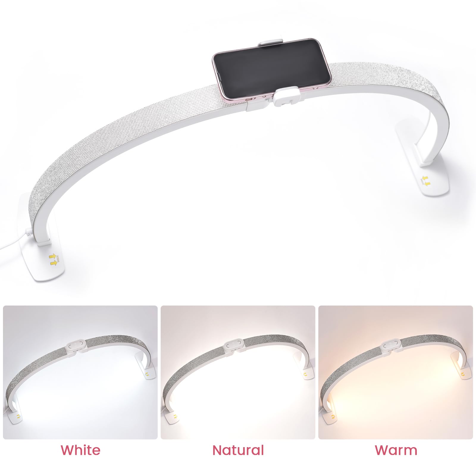 Kads Premium Large Half Moon Led Light For Nail Tech, Foldable Arch Light For Nail Desk Lamp With Phone Stand Perfect For Manicure Handicraft Lighting